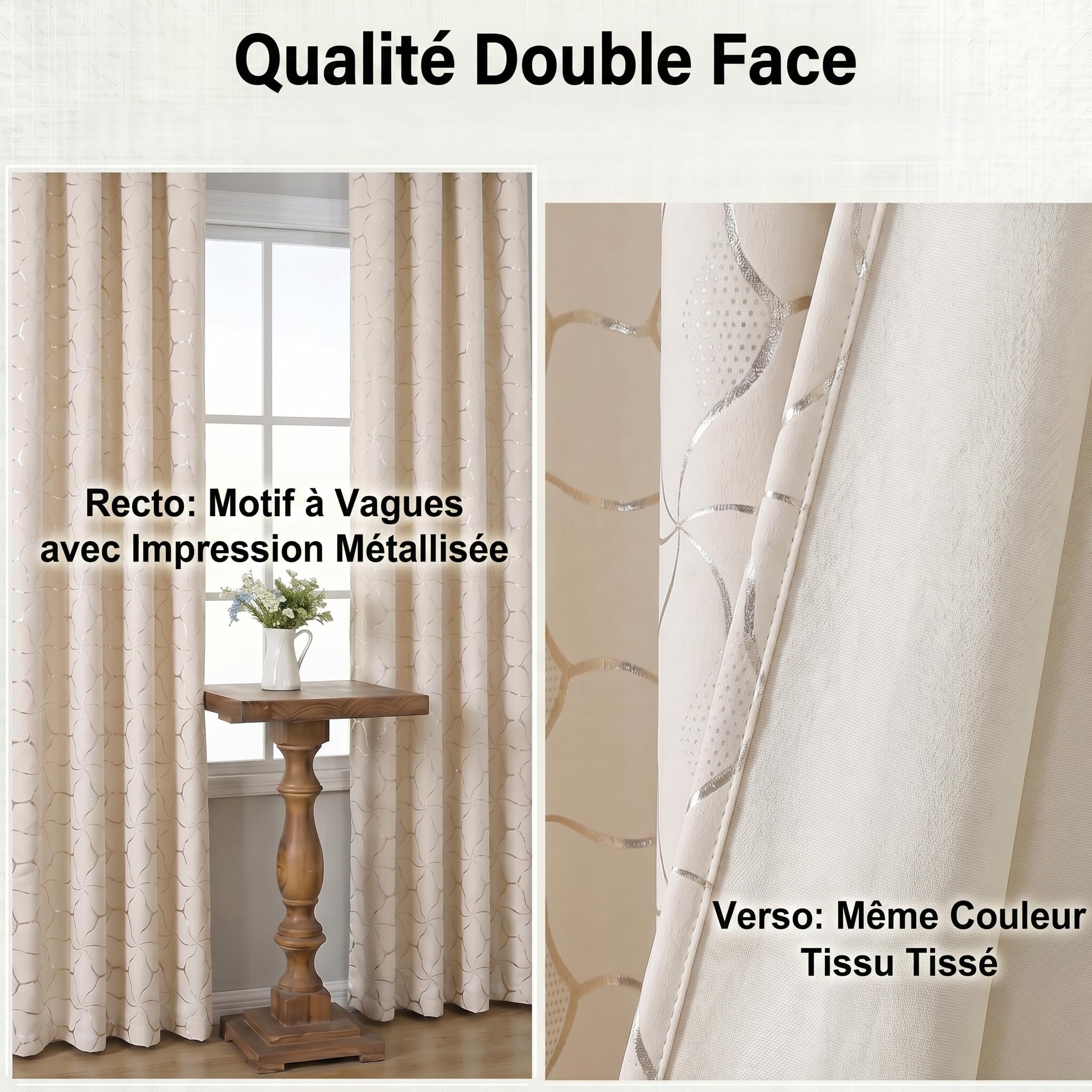 Lot de 2 Rideaux crème doré à Motif géométrique, H260 x l140 cm, Velours Doux, Rideaux obscurcissants 75-80%, œillets métal 4 cm, Salon Chambre Bureau