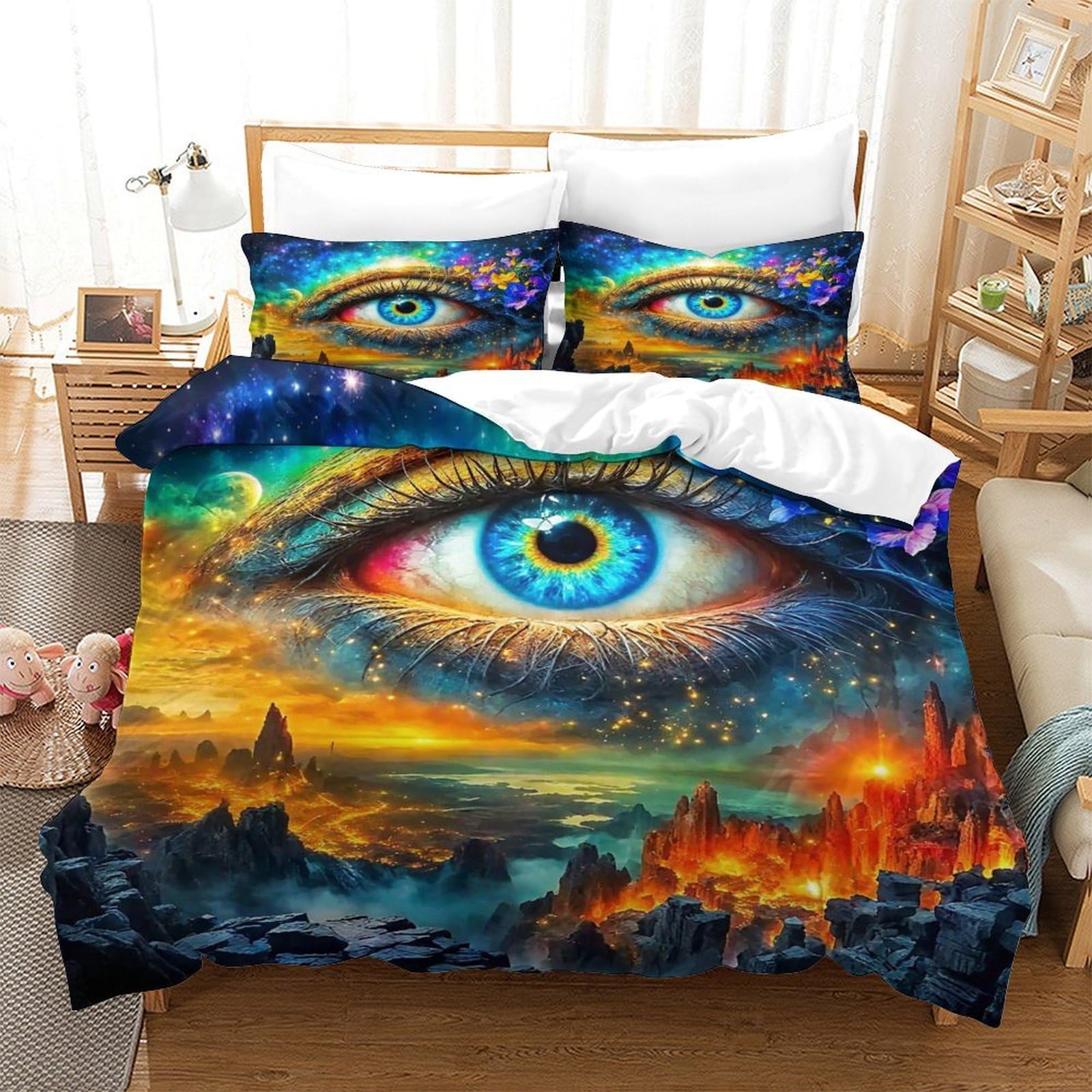 Housse de couette 140x200 L'œil de Dieu avec fermeture éclair taies d'oreillers