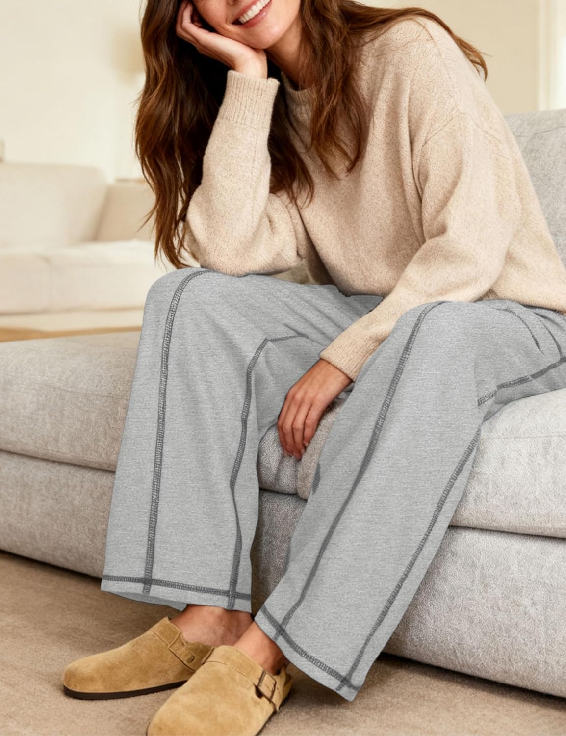 Athlisan Womens Fleece Lined Baggy Barrel Pants Casual Elastic Waisted Wide Leg Sweatpants with Pockets - Image 5