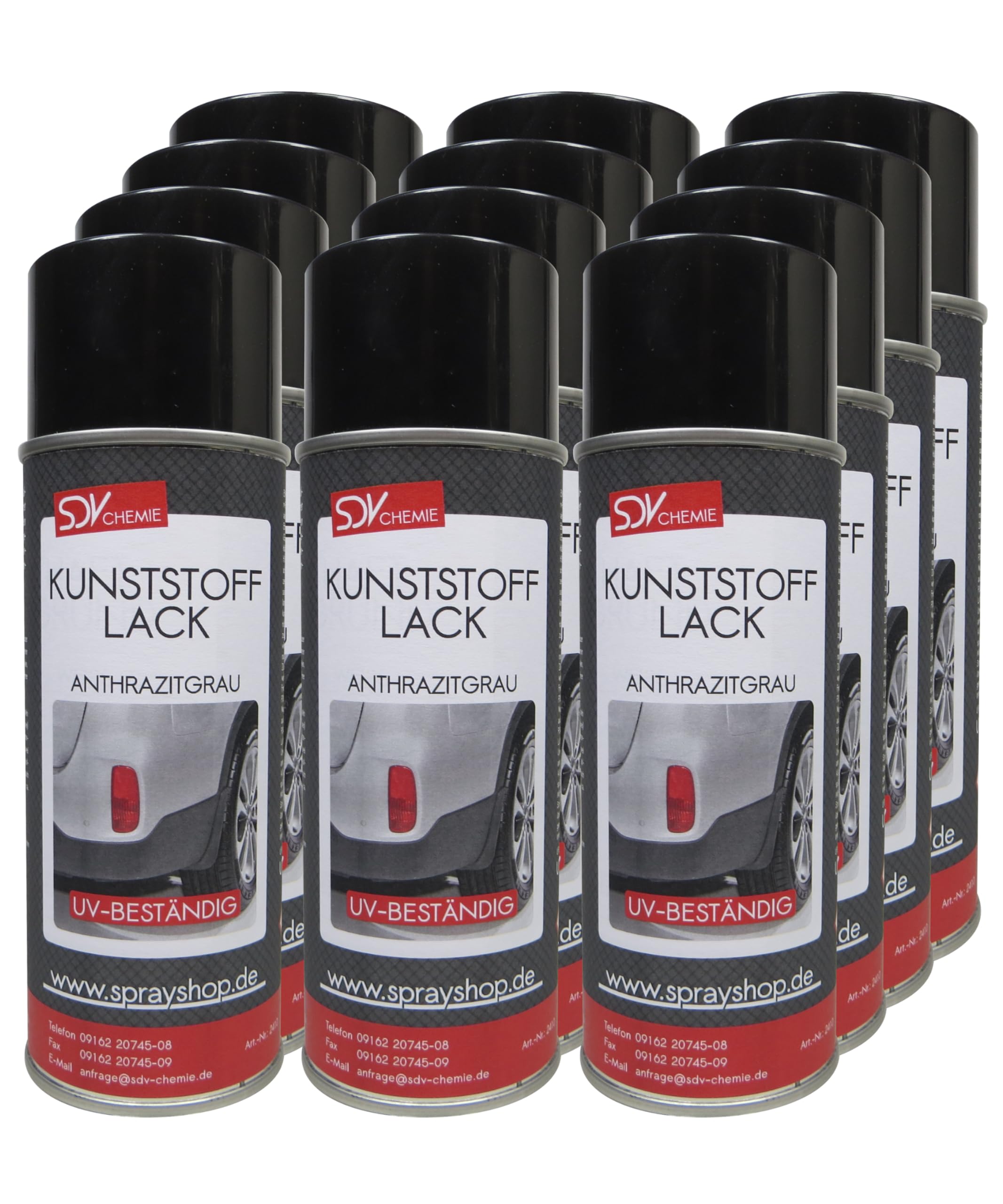 SDV Chemie Kunststofflack Spray anthrazit grau matt 12x 400ml | Stoßstangenlack, Kunststoff Farbe, Plastic