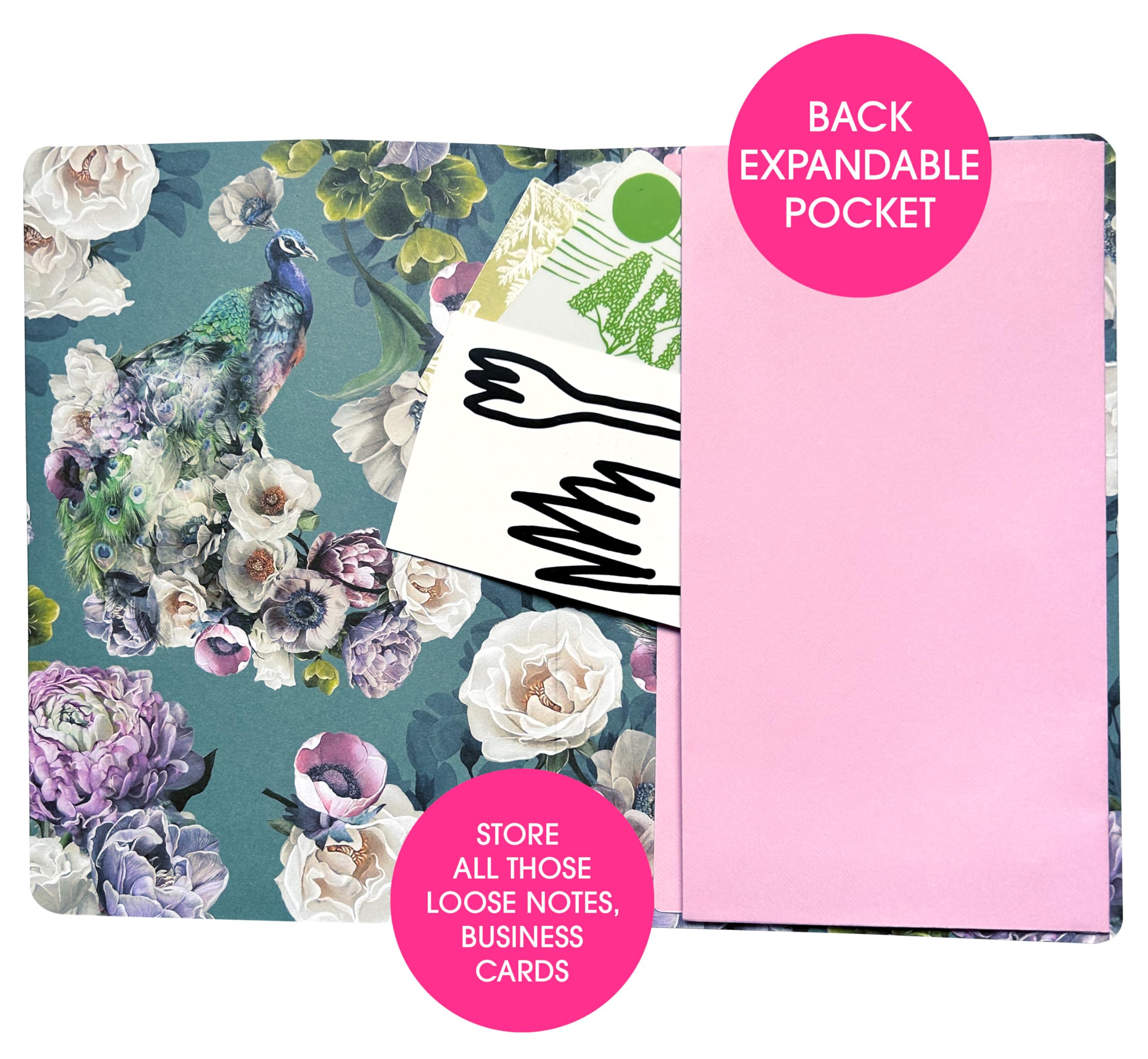 Lola Design, Hardback Journal Notebook, Peacock Design, Ideal for Gifting Journaling & Travel, With Elastic Closure - Image 4
