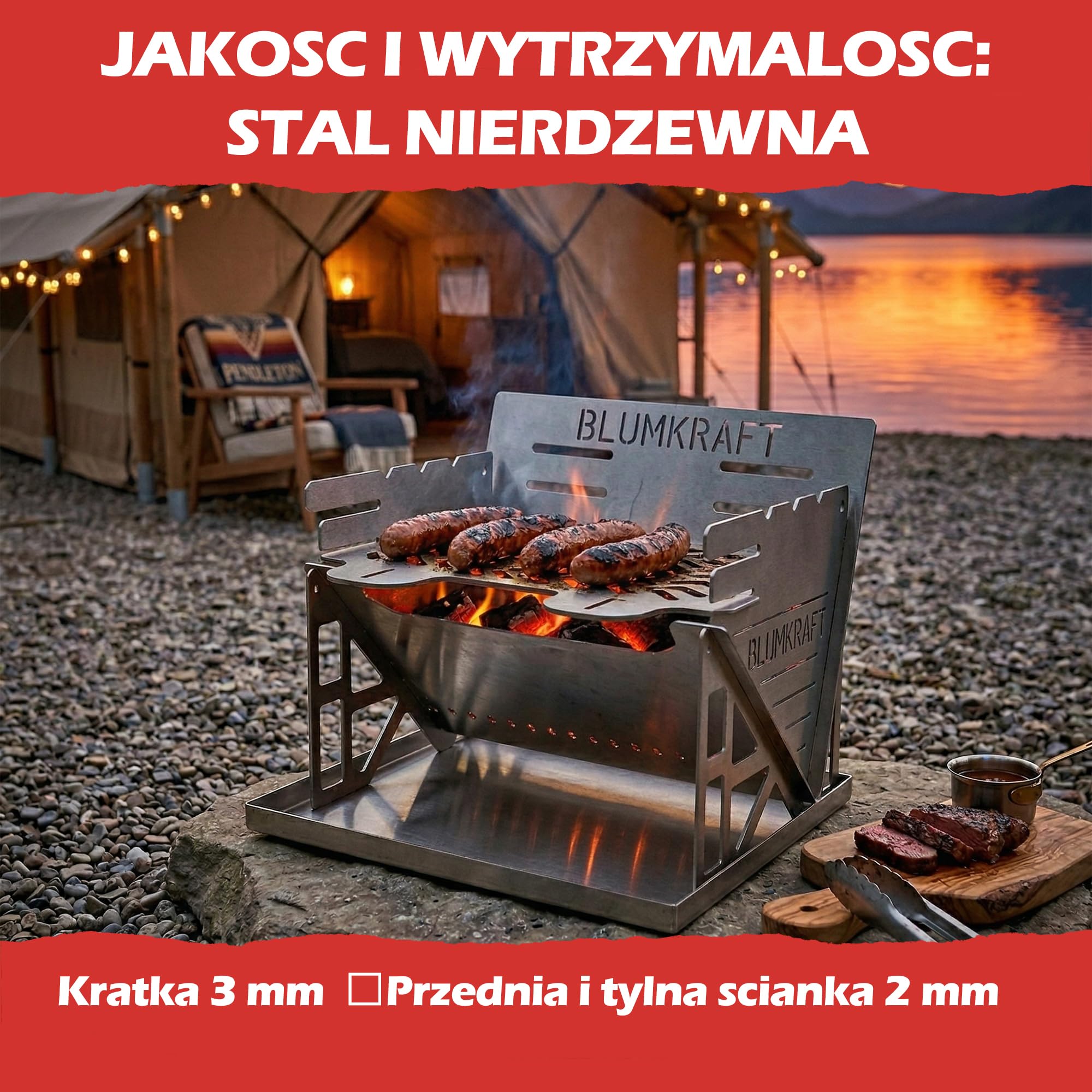 Składany przenośny grill ze stali nierdzewnej - ultra kompaktowy grill podróżny z węglem drzewnym, zdejmowany, kemping, trekking, piesze wycieczki, Van Life - mały grill ze stali nierdzewnej