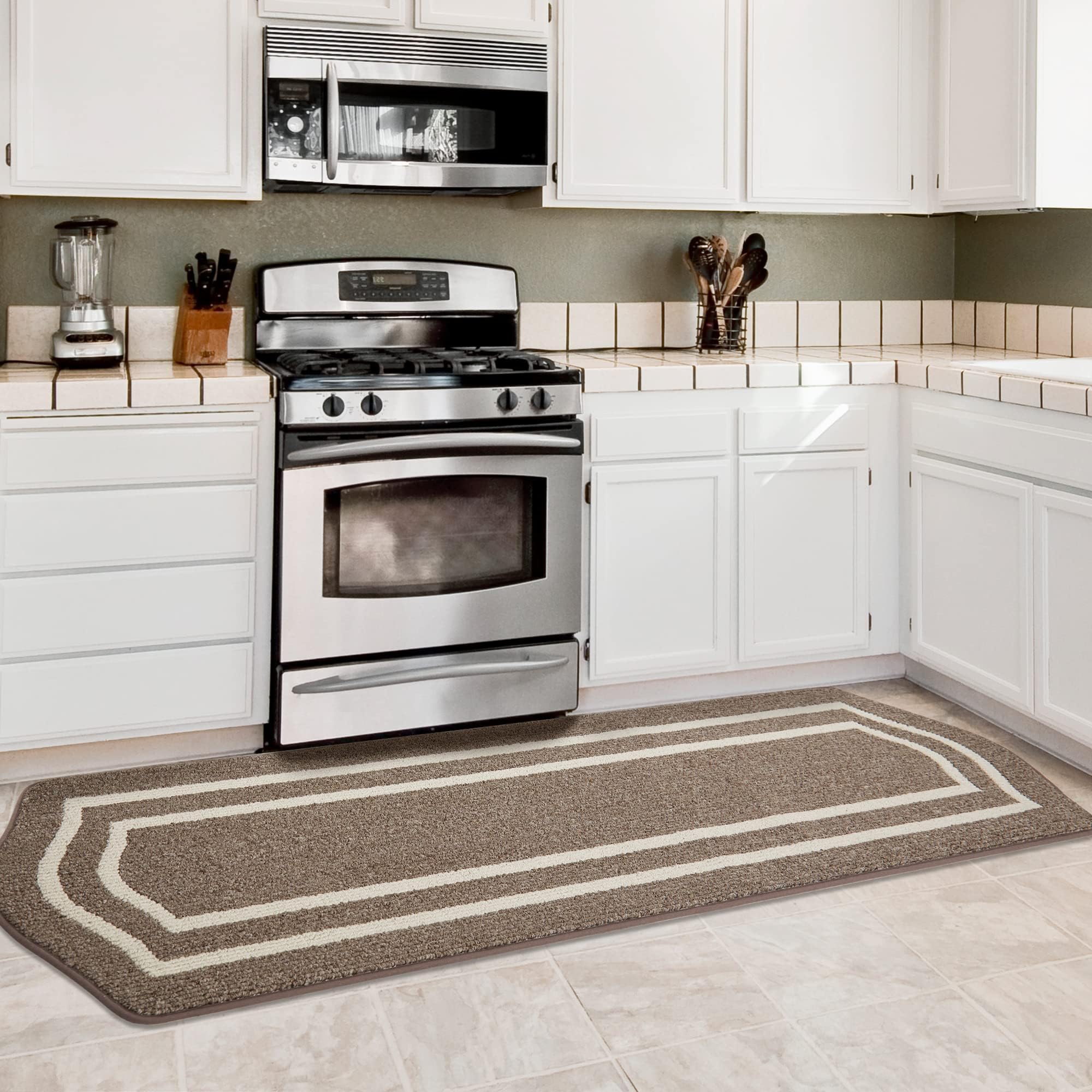 Tapis De Cuisine Long Antidérapant 60x150 Cm - Marron, Lavable En Machine, Résistant Aux Taches | Pour évier, Cuisinière, Entrée