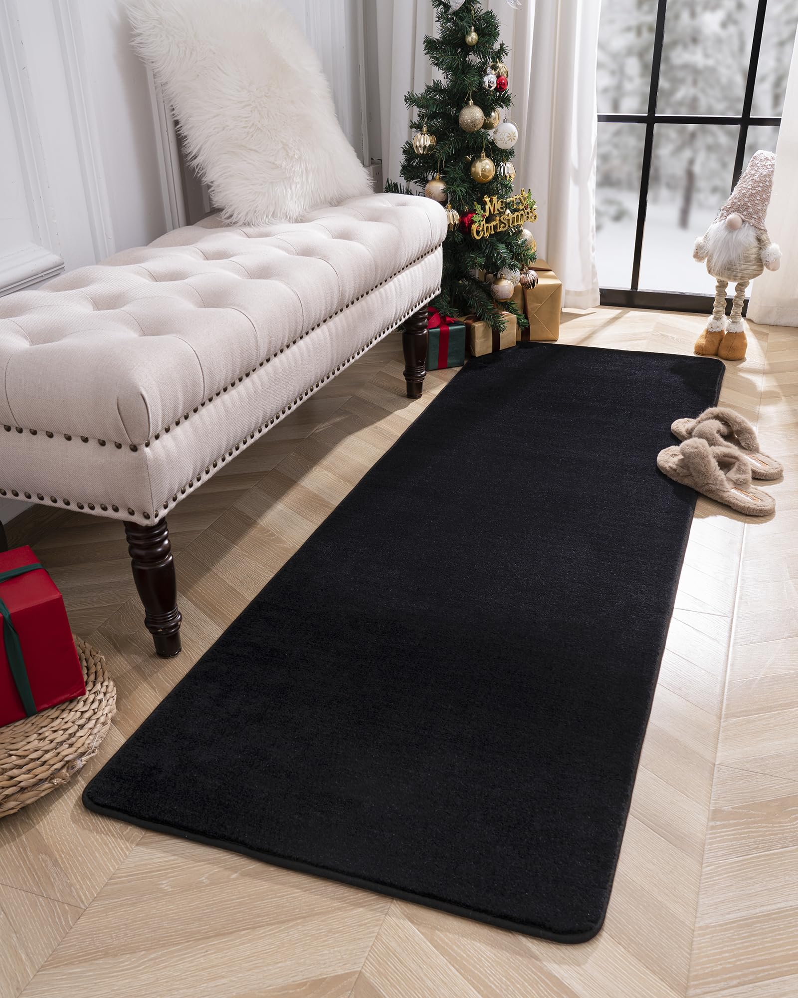 Andecor Shag Runner Rug for Bedroom Living Room, 2x6 Black Washable Fluffy Hallway Runner Area Rugs for Kitchen Boys Girls Kids Room Home Decorations Carpet