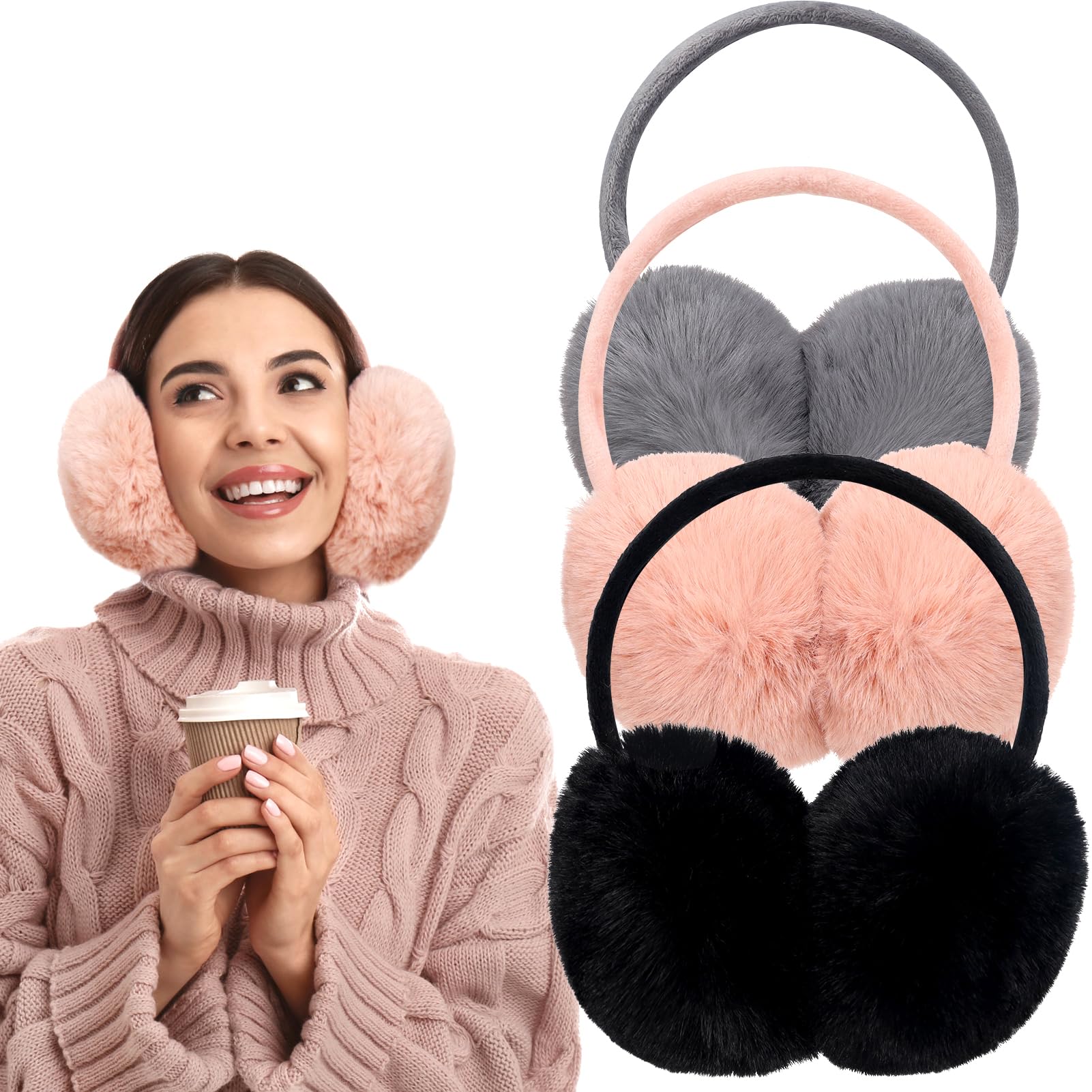 3 PCS Winter Ear Muffs,Adjustable Faux Fur Earmuffs,Furry Ear Warmer,Women Soft Ear Cover for Cold Weather Outdoor-image-29