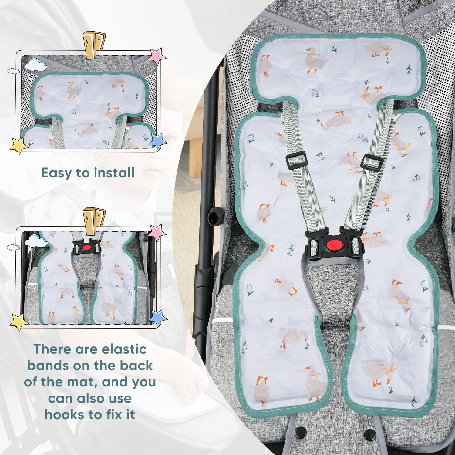 LAT Sommer Kühlmatte für Kinderwagen, Universal Sitzauflage für Kinderwagen, Sommer Kühlmatte für Babysitze, Kühlkissen für Kinderwagen Babyschale Kindersitz 70x34cm (B)
