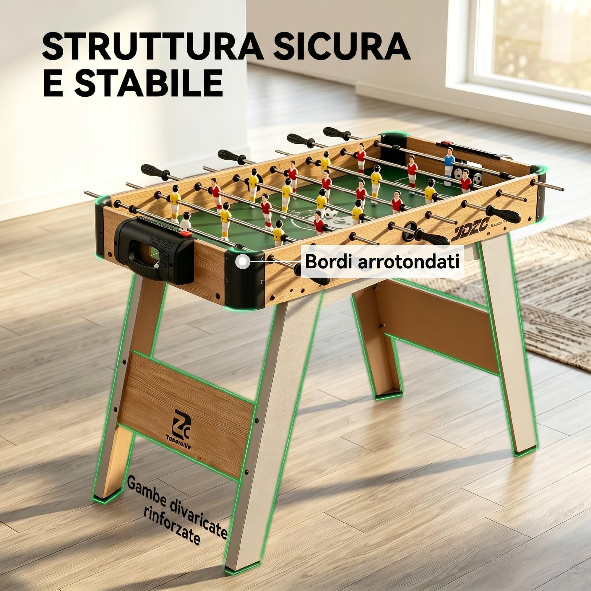 SPORTNOW Calcio Balilla, Biliardino da Casa con 22 Giocatori, 8 Aste, 2 Palline, Segnapunti, Maniglie Antiscivolo, Calcetto Balilla per Famiglia Adulti per Scuola Feste, 109x77x72 cm, Rovere