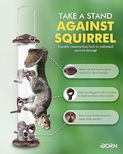 Miniatura 5 de iBorn Comedero de metal para pájaros silvestres, alimentador colgante de semillas para mezclas de semillas, resistente, acabado de café de metal, 14