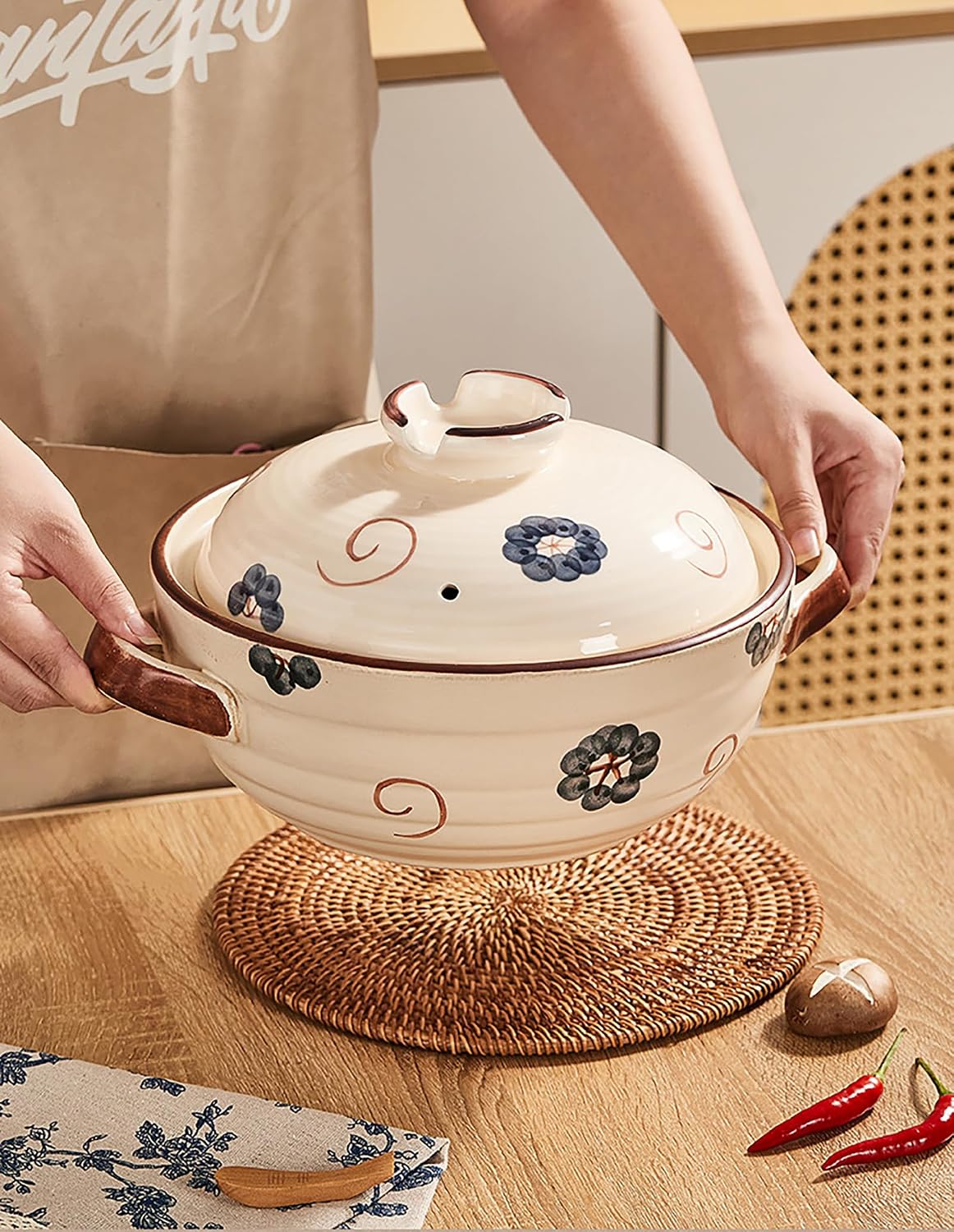 Japanese Heat Resistant Casserole,Cooking Clay Pot for Stew Braise Boil,Retro Japanese Style Ceramic Stew Pot Clay Casserole Household r for Stew Steam Christmas Supplies Japanese Soup Bowl,3.1qt