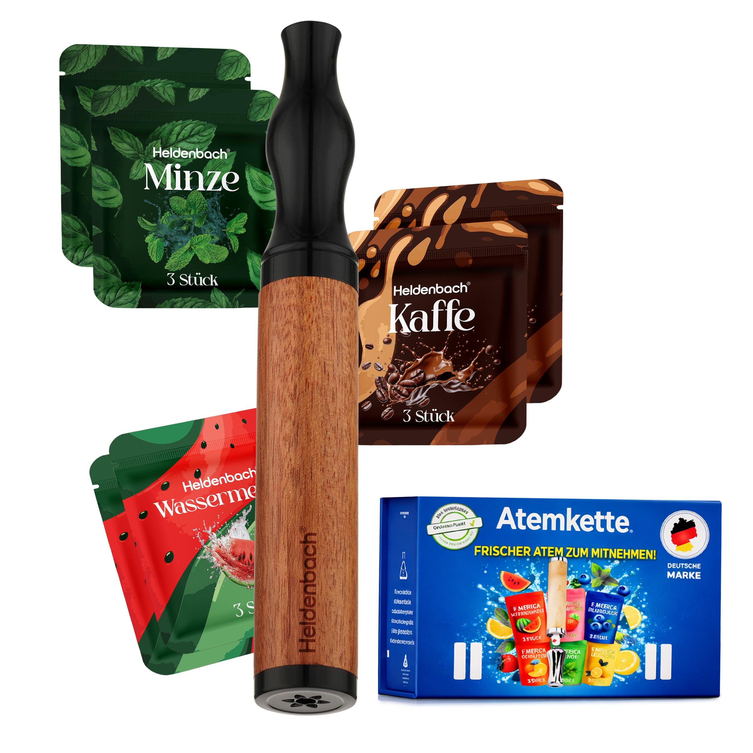 Rauchentwöhnung Atemkette mit mehr Widerstand – Premium Zigarettenersatz mit 18 Filter (Minze, Wassermelone, Kaffee) – Rauchfrei Hilfsmittel als nikotinfreie Alternative mit Geschmack