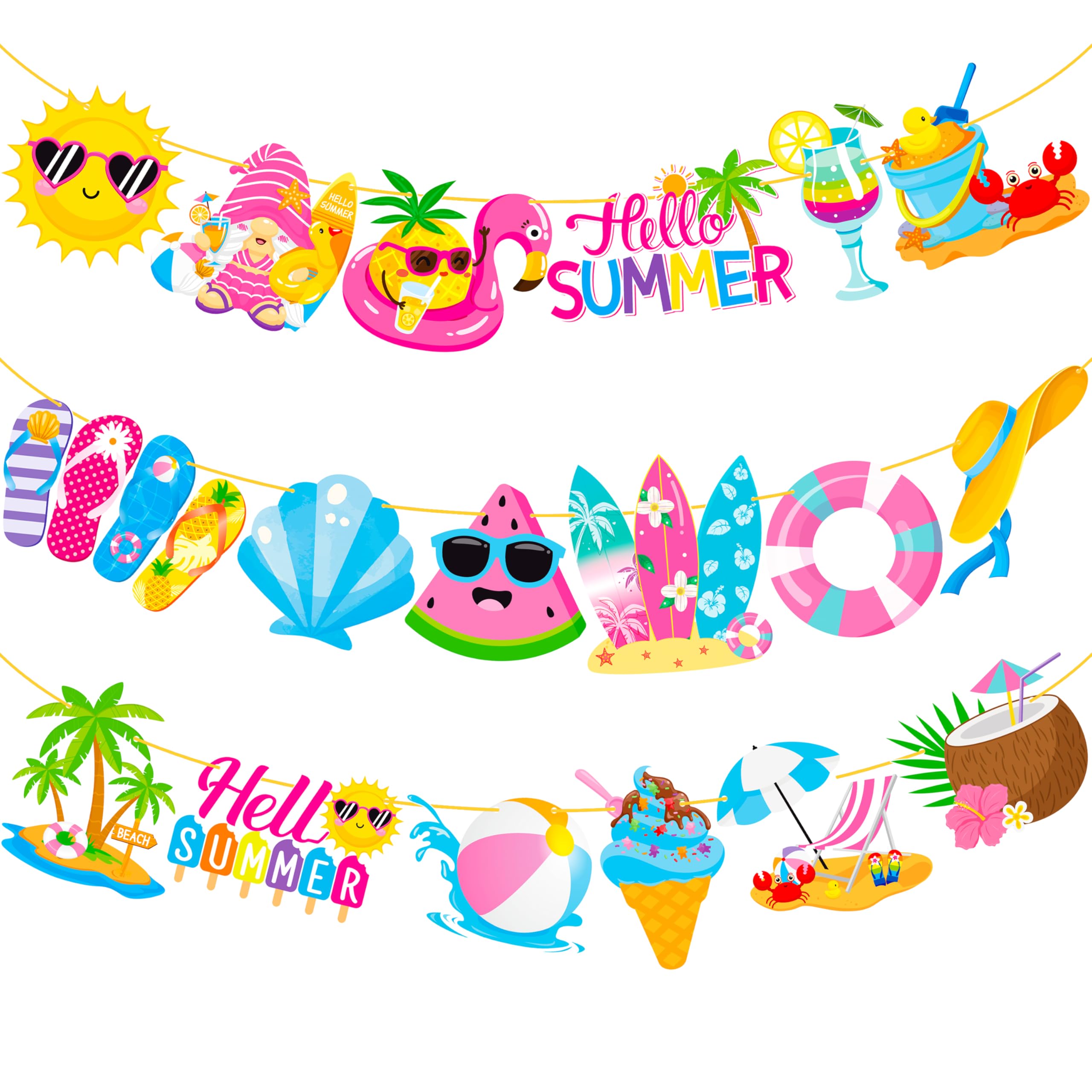 2pcs Hello Summer Party Decorations for Girls Summer Beach Pool Banners Pink Beach Poool Theme Banners for Pool Theme Birthday Party Hawaii Baby