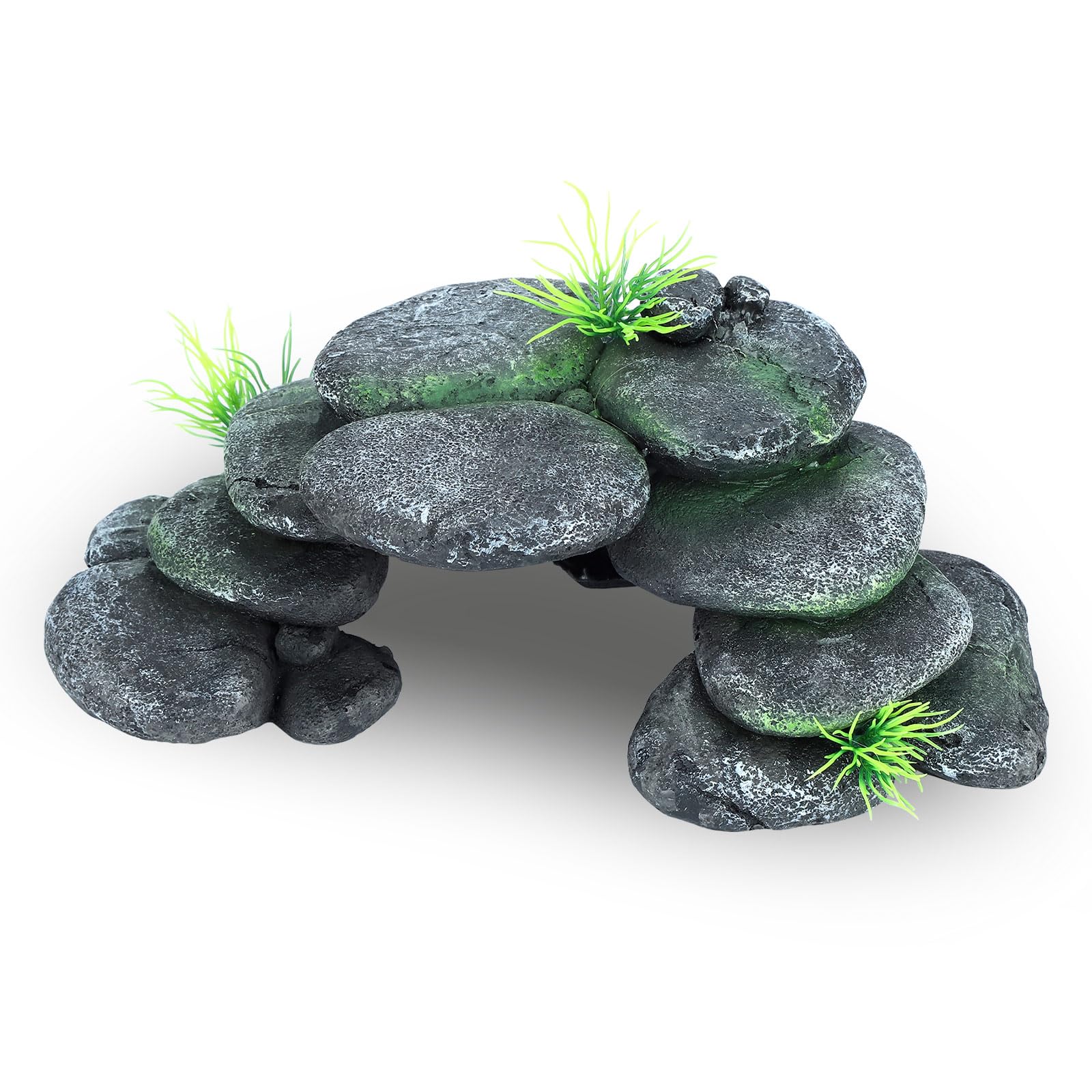 IBWell Resin Reptile Hides Pebble Shrimp Hides for Aquarium Tank Terrarium Reptile Rock Hide with Grass Fish Tank Caves and Hides Reptile Hideouts for