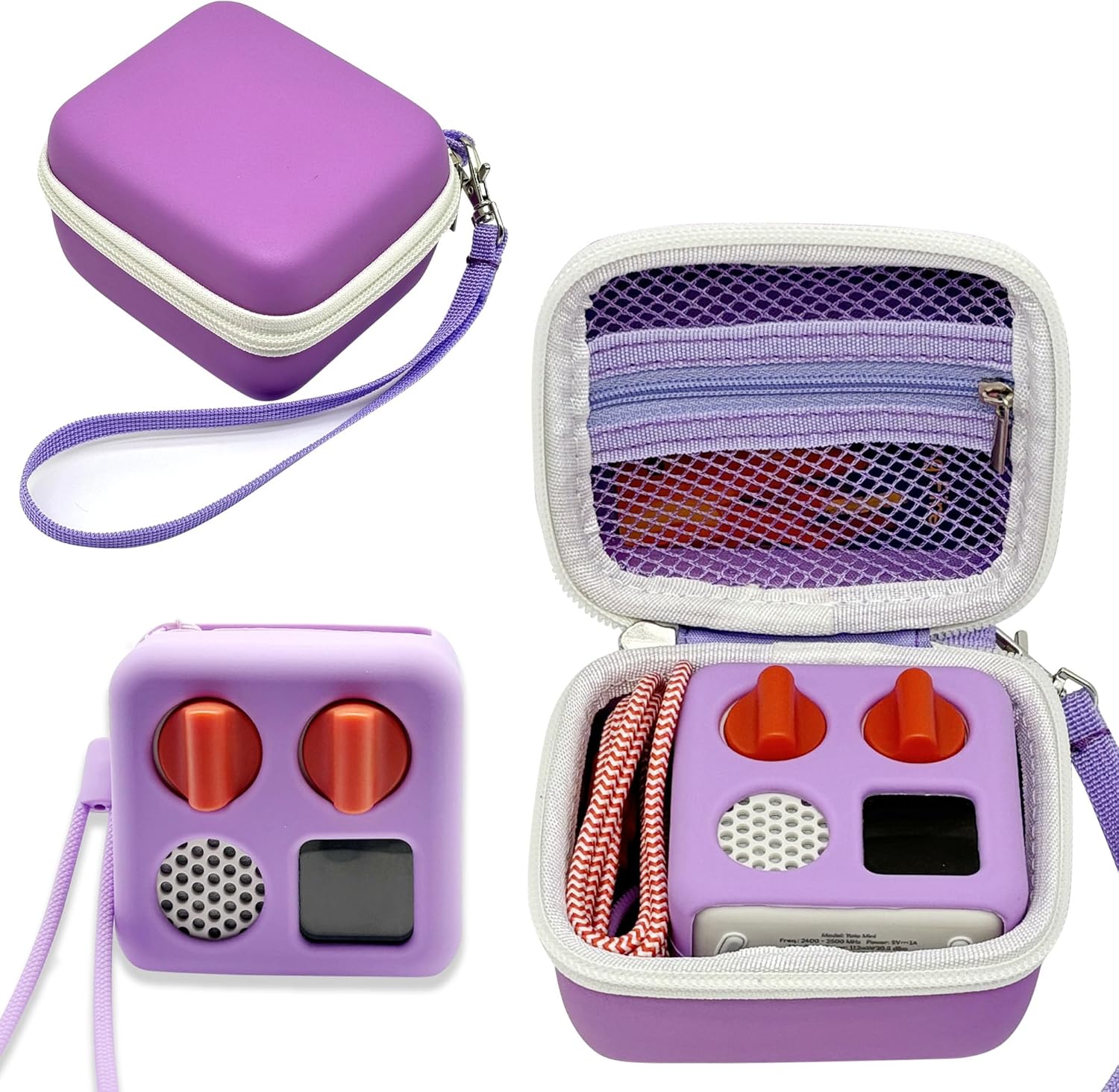 Travel Storage Case and Silicone Shell Cover for Yoto Mini Kids Audio & Music Player. Holder Bag for Children’s Speaker Plays Audiobook Cards and Accessories for Boys and Girls (Purple)