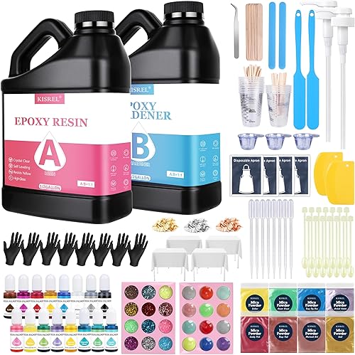 KISREL Resina Epoxi 1 Galón - Kit de Resina Epoxi Transparente con 16 Pigmentos y 8 Colores de Polvos de Mica - Sin Amarillamiento Sin Burbujas