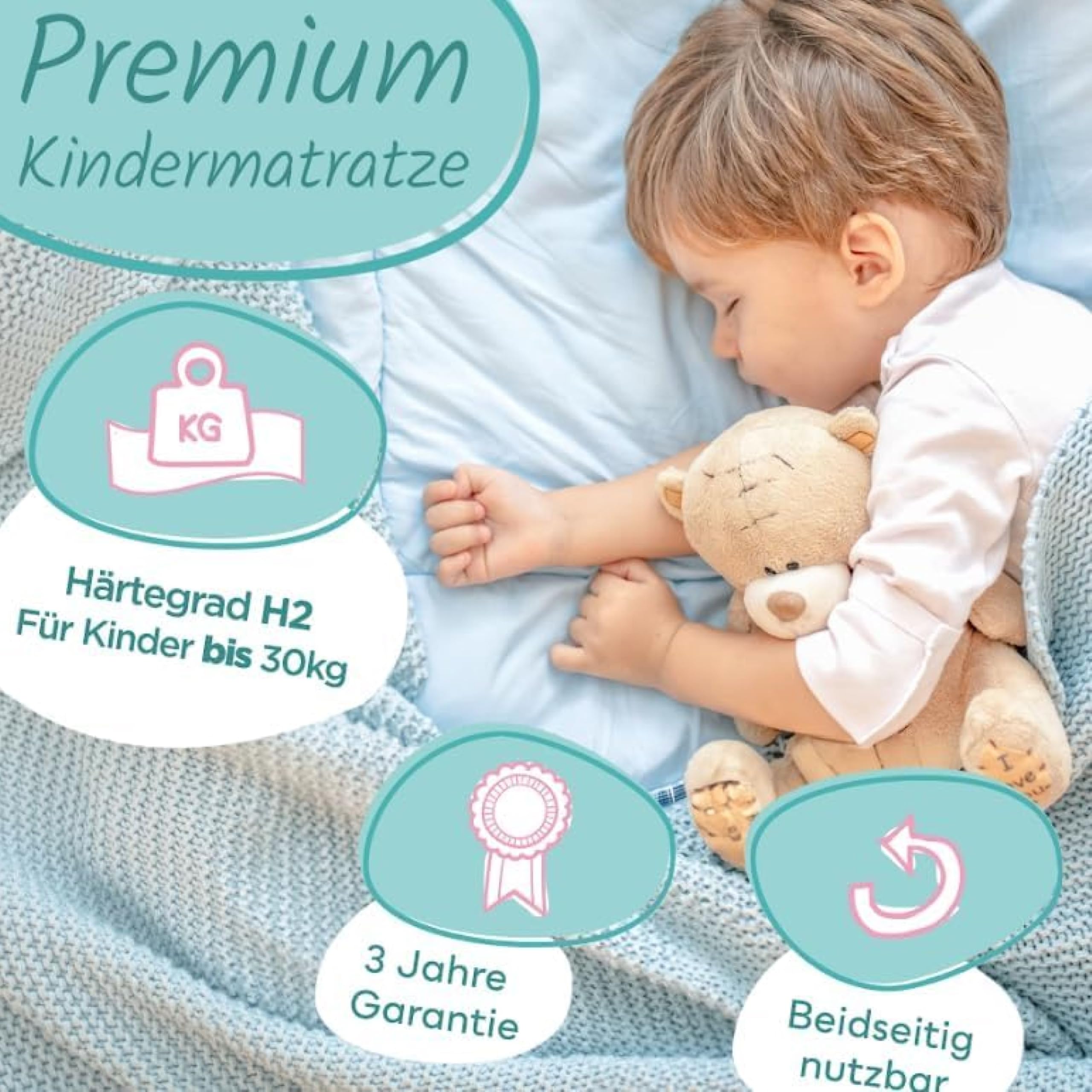 Sun Garden Kindermatratze 90x200 cm H2, Oeko Tex 100 Zertifiziert, Matratze für Kinderbett, Bezug waschbar, Optimale Matratze für Kinder, Bezug mit Klimafaser-Versteppung, P1440 ComfortPur