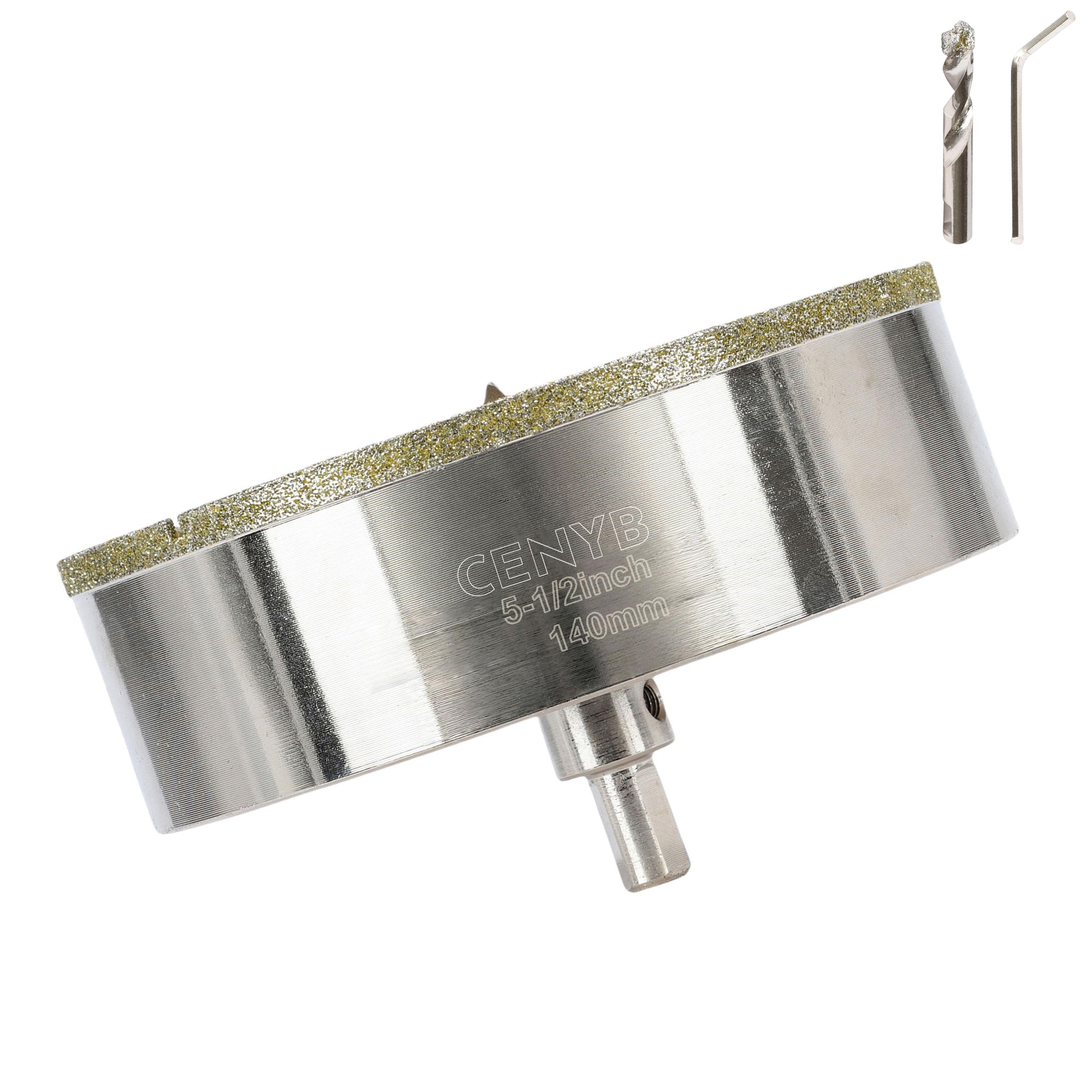 5-1/2 Inch 140mm Tile Hole Cutter Drill Bit Diamond Metal Hole Saw with Center Pilot Drill – Diamond-Coated for Marble, Granite, Ceramics, Porcelain Tiles, Glass — image 1