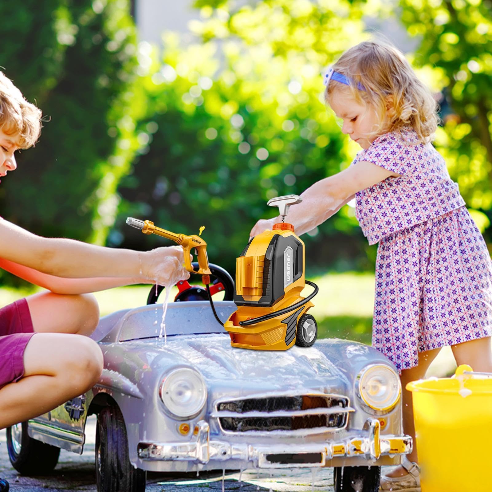 Giocattolo Autolavaggio per Bambini Con Ruote Per Di Simulazione Di Pulizia | Pressione 'Acqua Tergivetro, Spugna E Strofinaccio Per Scuola, Cortile, Ga
