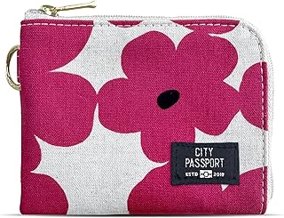 財布 小型 パスケース コインケース 北欧風花柄 CITYPASSPORT (ピンク)