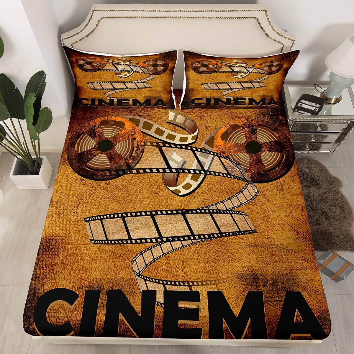 Set Lenzuola Vintage Stile Cinema - Microfibra Ultra Morbida | Blu | Singolo Con Angoli Profondi | Ideale Camera Bambini E Adulti - Foto 7