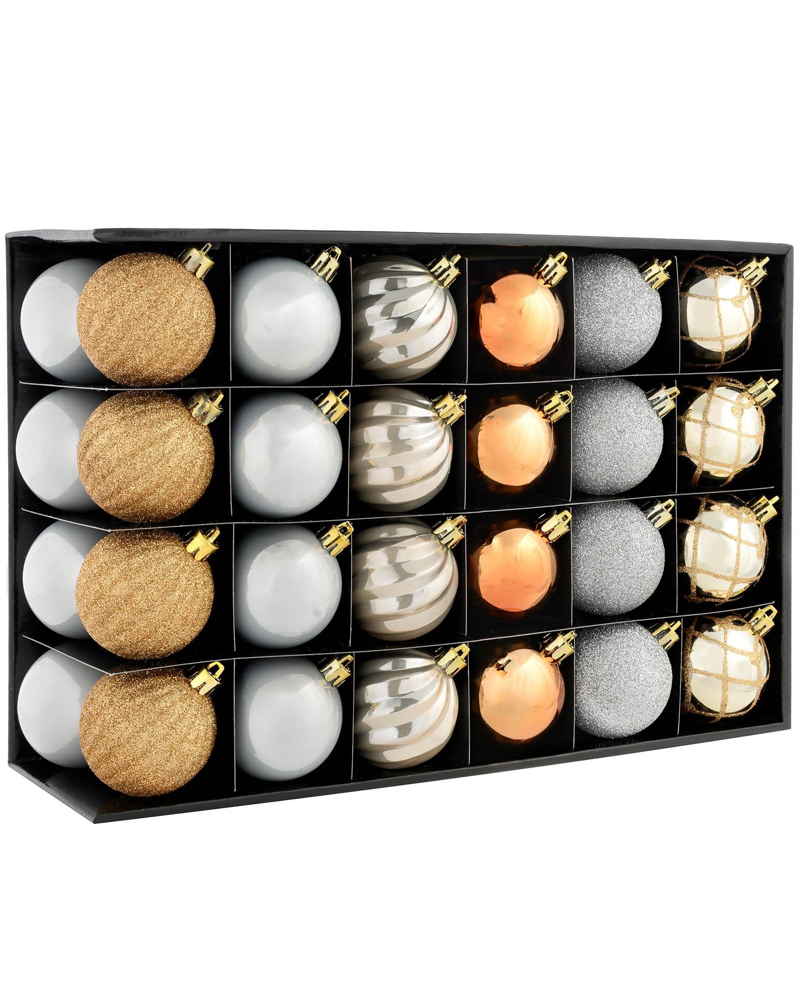 WeRChristmas Shatterproof Luxury Christmas Tree Baubles - 48-Piece, Bronze/Silver/Gold