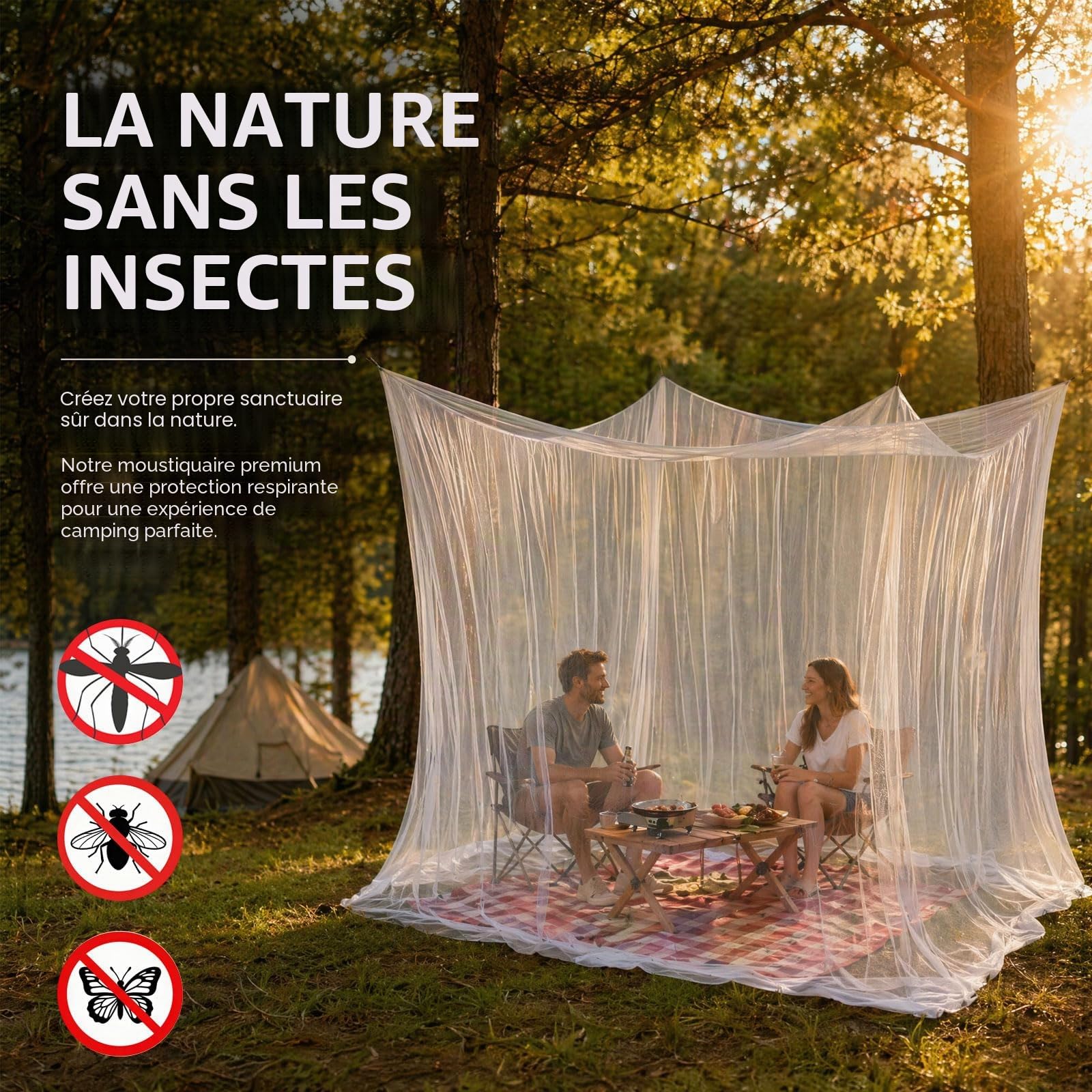 Moustiquaire d'extérieur - 300 x 300 x 250 cm - Protection contre les insectes - Pour tonnelle et camping - Blanc