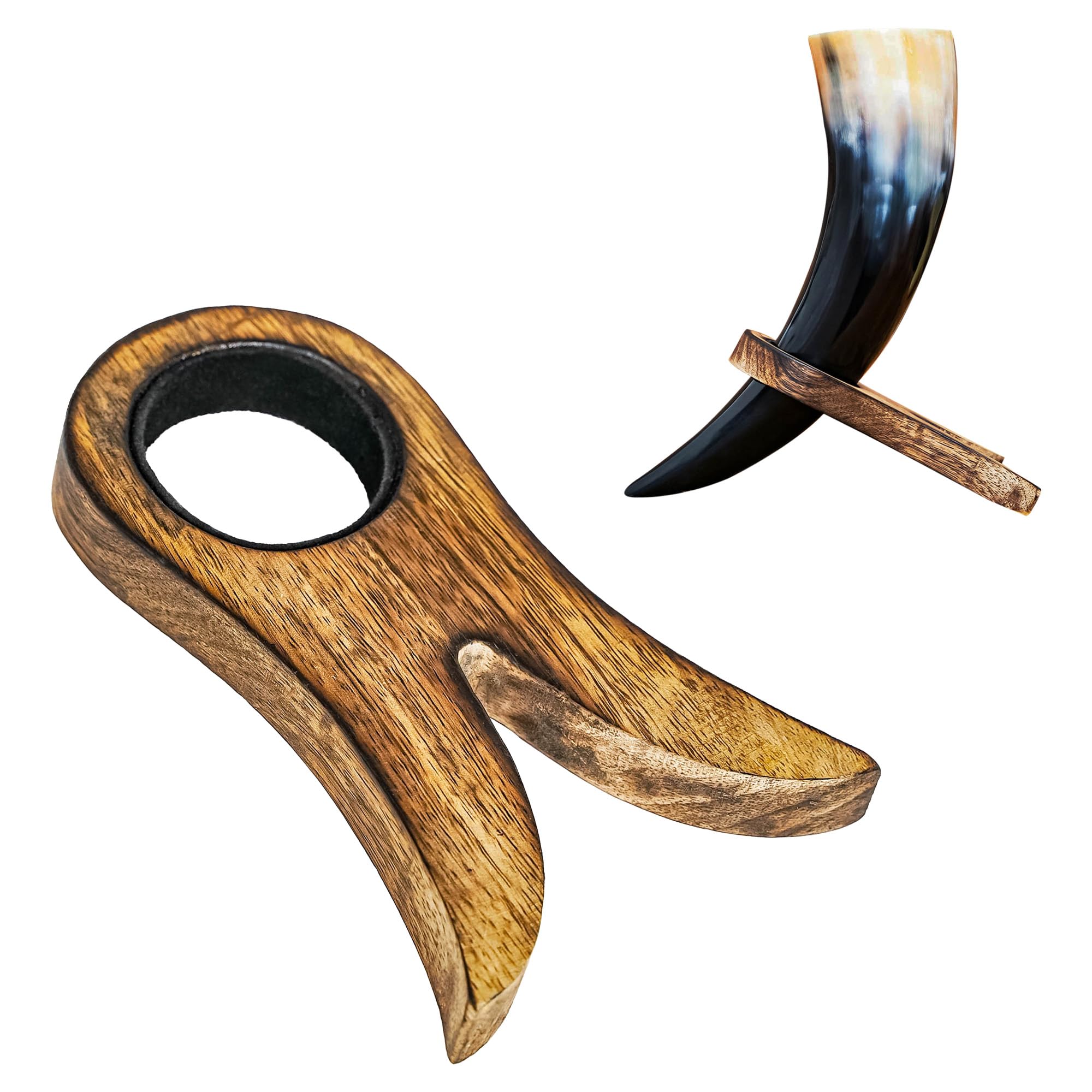 Lord of Battles Wooden Horn Stand Medieval Viking Ale Horn Stand Decorative Stand Perfect Decoration for Drinking Horn Wooden Holder