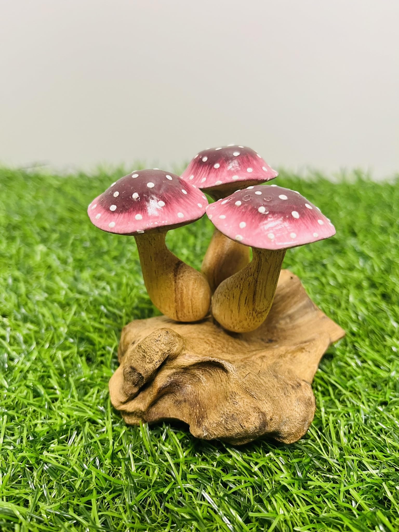 My Square Mile Wooden Mushroom Garden Ornament | Teak Wood For Indoor & Outdoor Use | Hand Carved Garden Sculpture (Purple Short 3 Mushroom)
