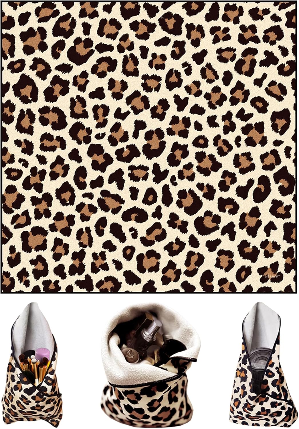 Self-Adhesive Magic Cloth Leopard Makeup Bag & Camera Lens Protective Wrap | Reusable Portable Cosmetic Pouch | Scratch-Resistant Travel Organizer, Gifts for Women Girls(19.7″x19.7″)