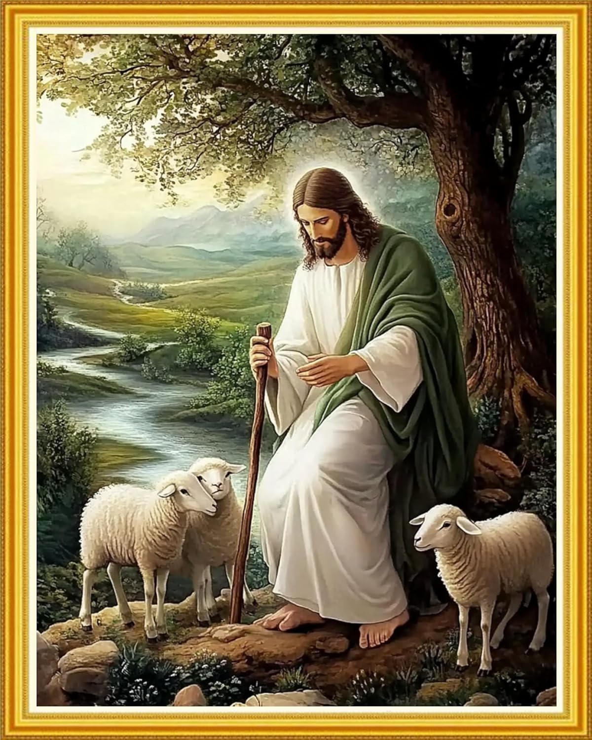 Hopeart Stamped Cross Stitch Kits for Beginner Embroidery Kits for Beginners Adults DIY 11CT Cross Stitch Patterns Needlepoint Kits Crossstitching Kits-Jesus Shepherd 16x20 inch