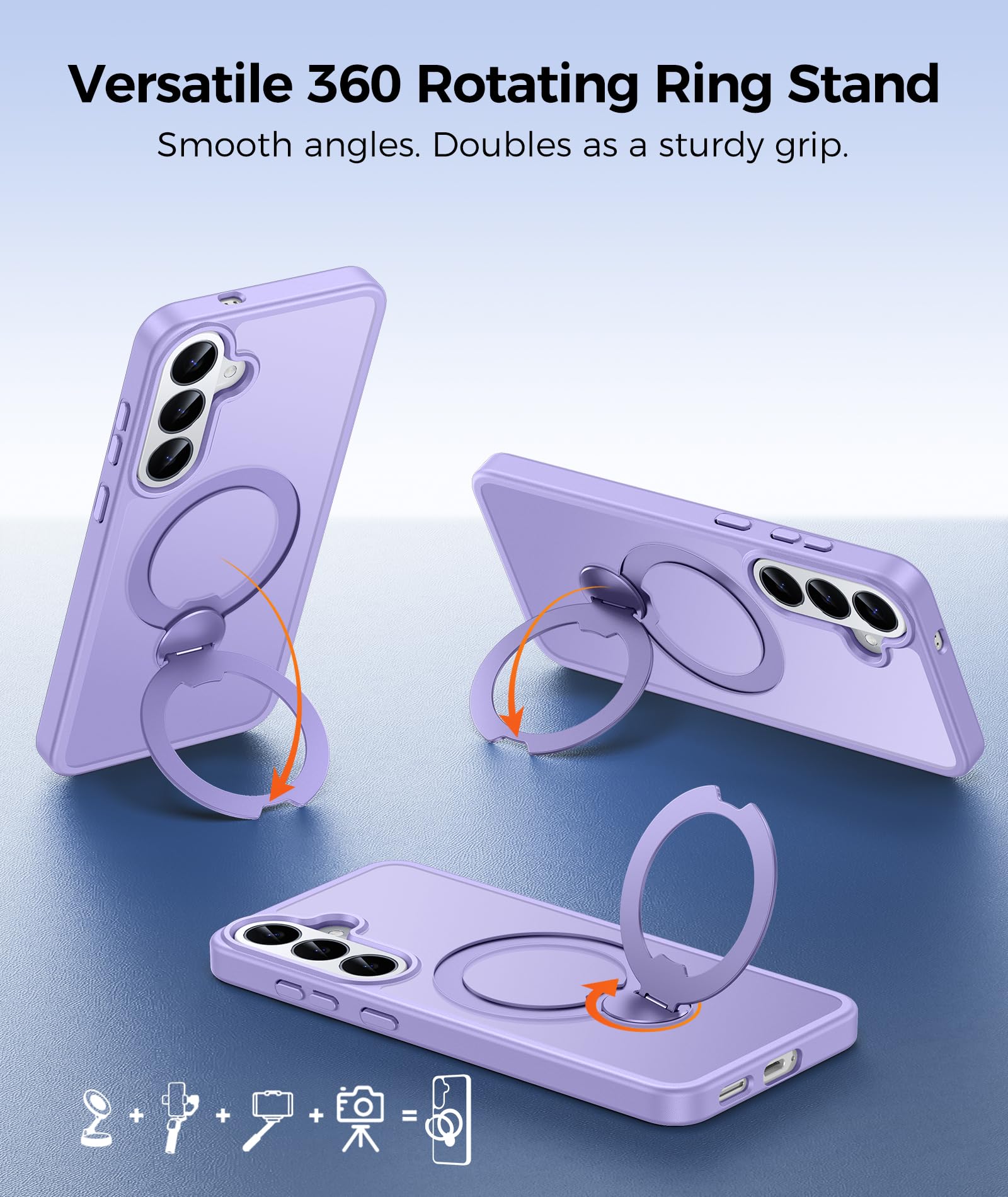 FNTCASE Funda para Samsung Galaxy S26 FE con soporte magnético giratorio de | Compatible con Magsafe, protector de pantalla, protección completa de la cámara, translúcida de grado mate