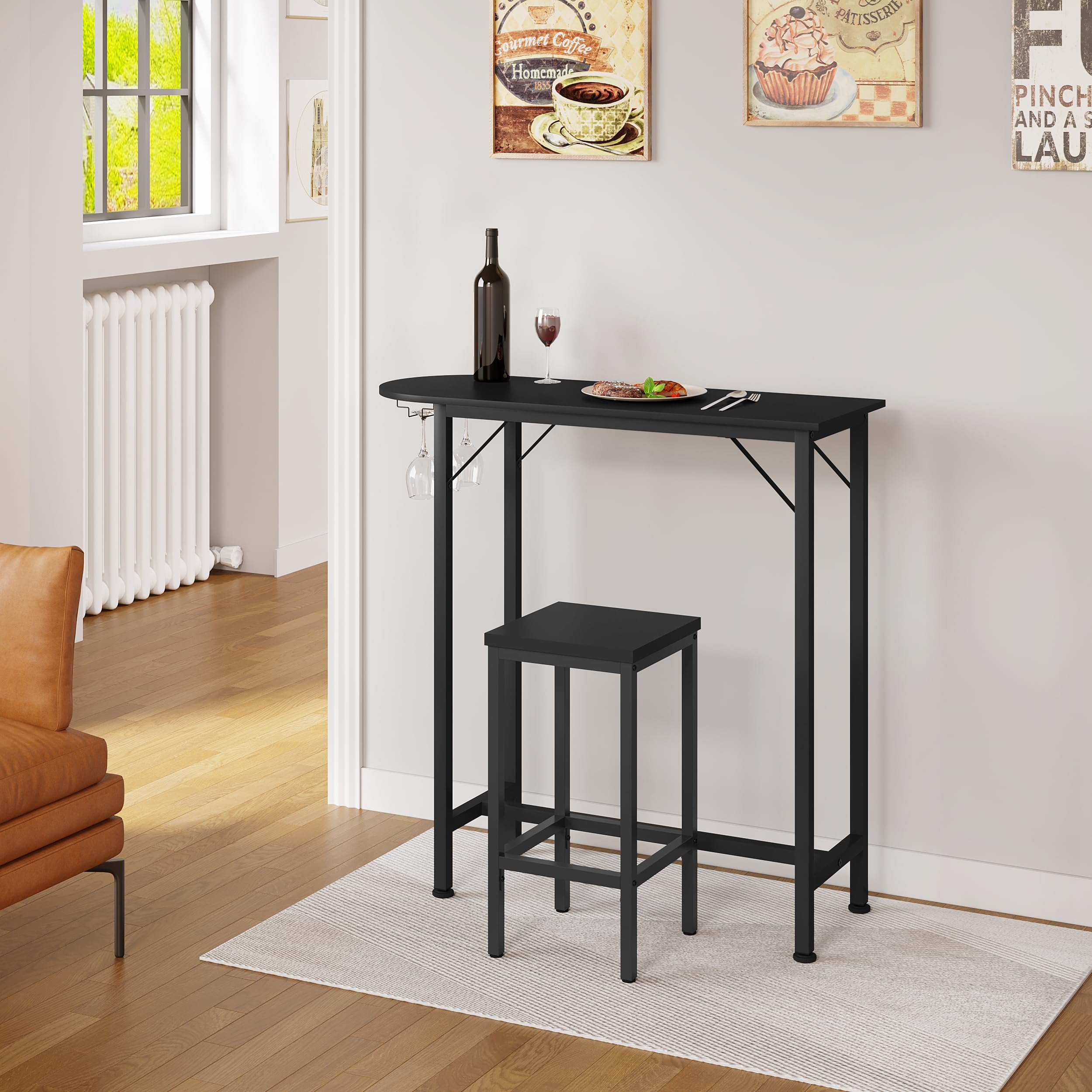 Set 4 Sgabelli Da Bar Industriali - Senza Schienale Con Poggiapiedi, Bianco E Nero - Foto 8