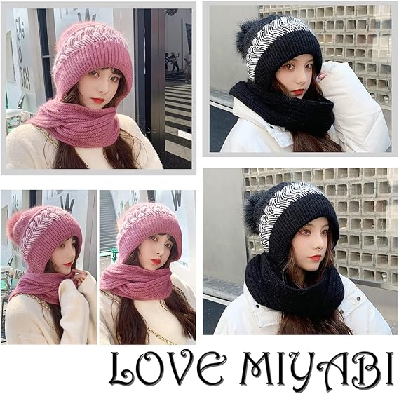 Amazon | [LOVE MIYABI] レディース マフラー一体式ニットキャップ