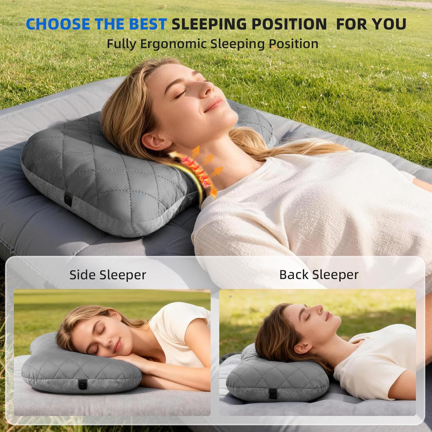 aiGear Inflatable Camping Pillow, Ultralight Compact Air Pillow Ergonomic Neck & Lumbar Support Portable Inflatable Pillow with Removable Washable Cover for Travel Backpacking Hiking (Gray) - Image 3