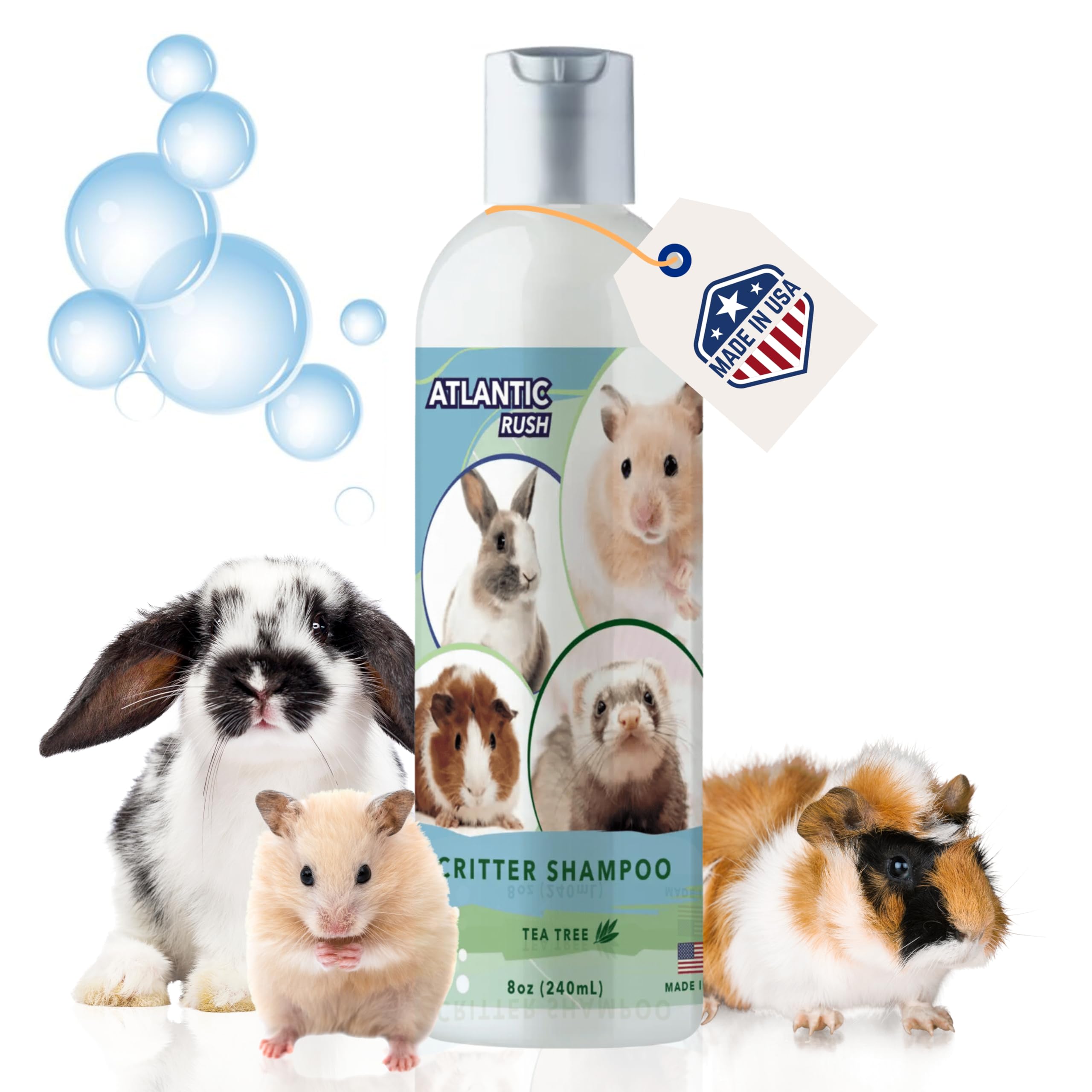 Critter Shampoo for Small Pets - 8oz Small Animal Tea Tree Shampoo - Pet Shampoo for Small Critters Including Ferrets, Guinea Pigs, Rabbits, Hedgehogs, Hamsters & Sugar Gliders