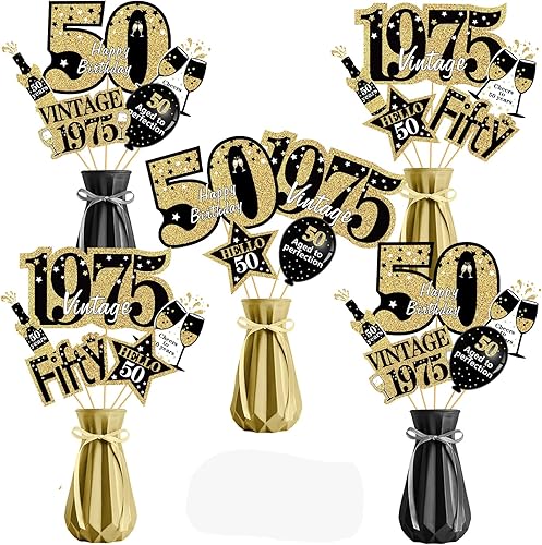 Centros de mesa de cumpleaños número 50 para hombres y mujeres decoración vintage de 1973 feliz cumpleaños 50 suministros de fiesta centros de mesa