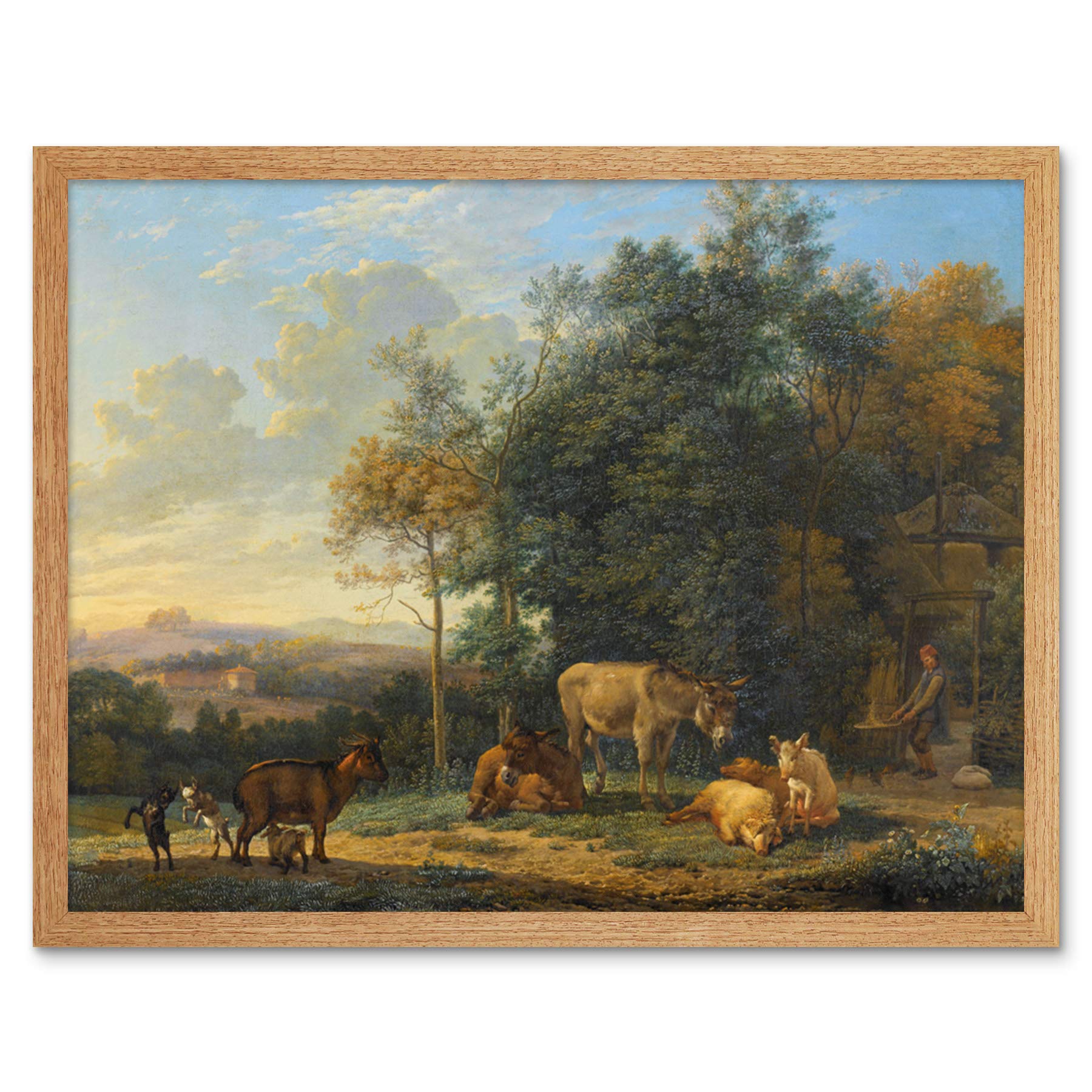 Artery8 Du Jardin Landscape Two Donkeys Goats Pigs Painting Art Print Framed Poster Wall Decor 12x16 inch