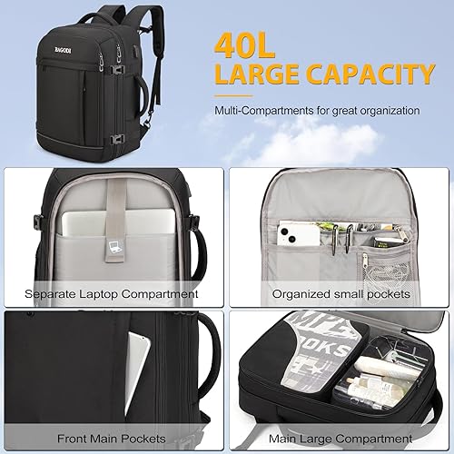 Miniatura 6 de Mochila de transporte, mochila de viaje aprobada por vuelo de 40 L para hombres y mujeres, A-negro (40l), Mochilas de viaje