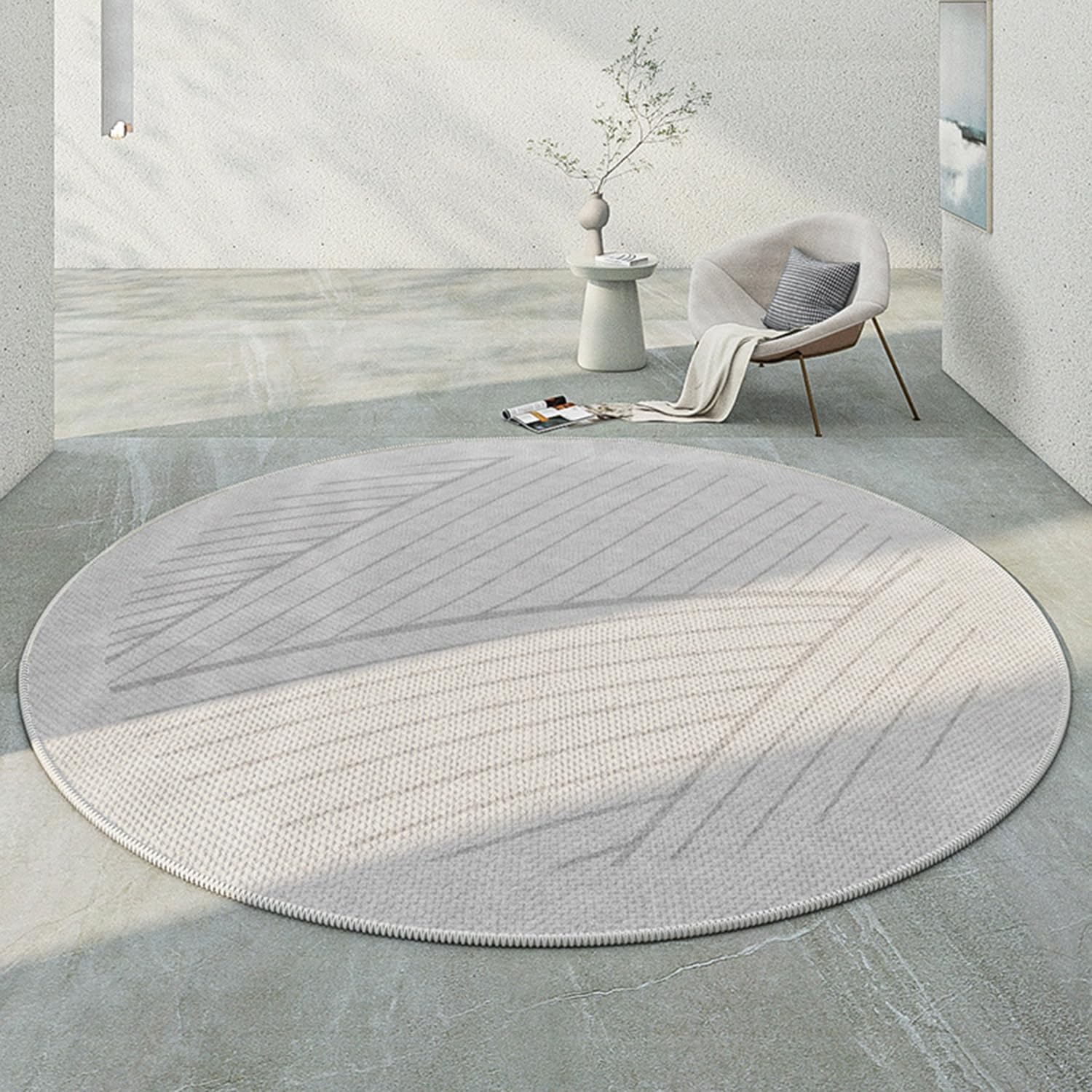 Tapis chambre gris doux 100 cm rond pour un salon scandinave chaleureux