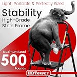 HBTower 3 Échelle d'étape, tabouret pliant avec large pédale antidérapante, 500lbs Échelle en acier robuste, poignée pratique, léger, tabouret d'étape en acier portable, noir