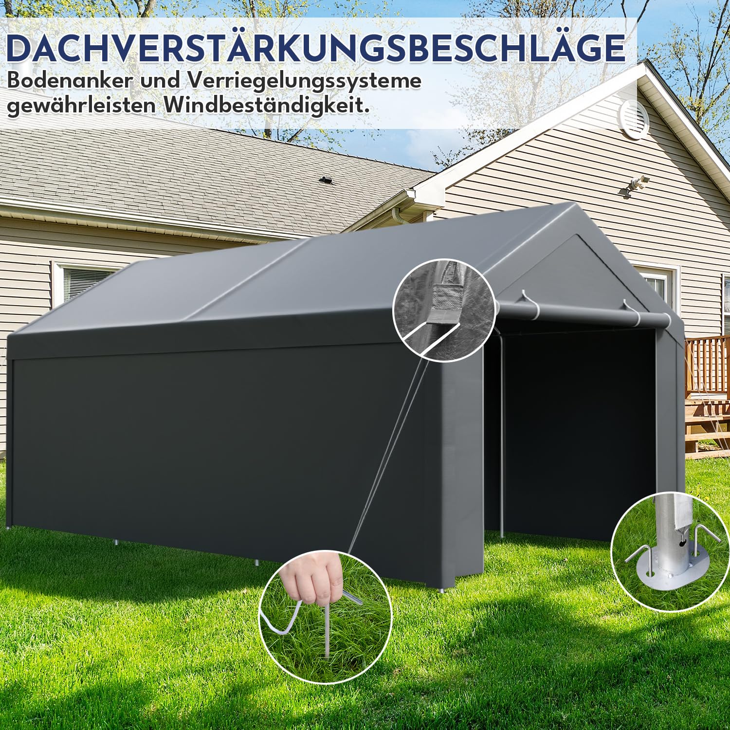 Tente de garage, 3 x 6 m, avec bâche en polyéthylène résistante aux intempéries, résistante à l'hiver, aux UV, pour voiture, SUV, camion