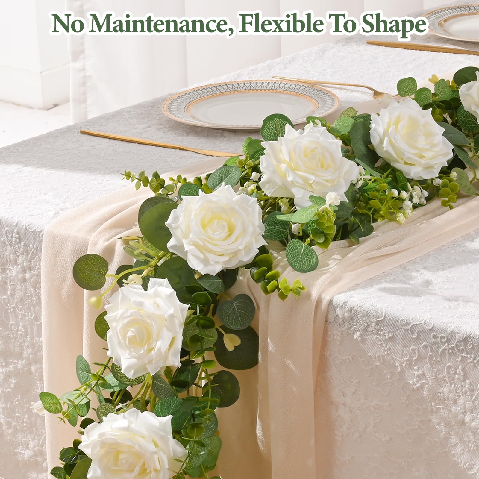 Livole Ghirlanda di fiori di eucalipto artificiale in seta artificiale, rampicante da appendere, per matrimoni, centrotavola, feste, archi, cerimonie, ghirlande, sfondo, decorazione (bianco)