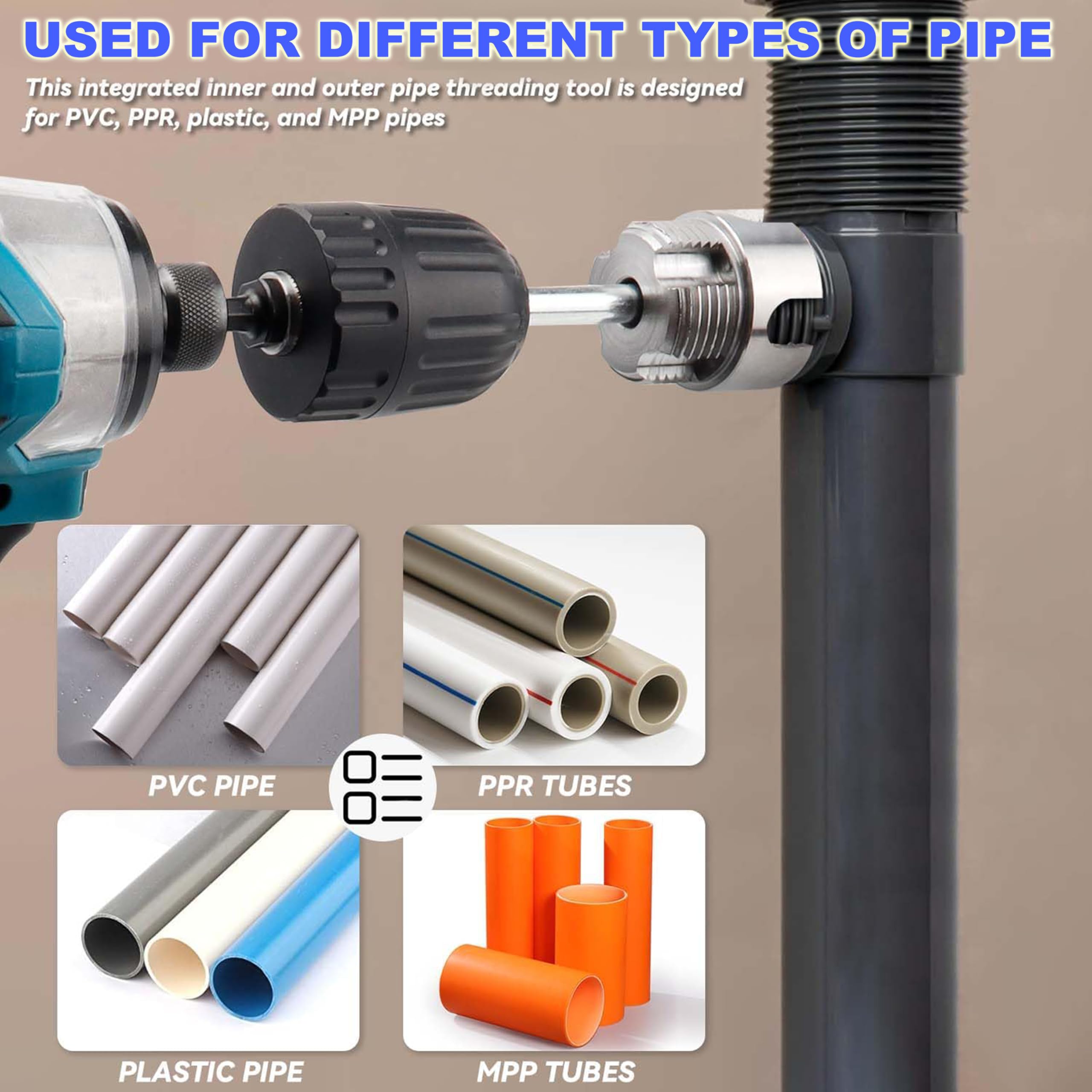 Digital Craft 2Pcs Pipe Threading Die Heads for Electric Drill, 1/2" NPT and 3/4" NPT Pipe Threader Heads with Hex Shanks, Carbon Steel Plumbing Threading Die Head Tool Set 3