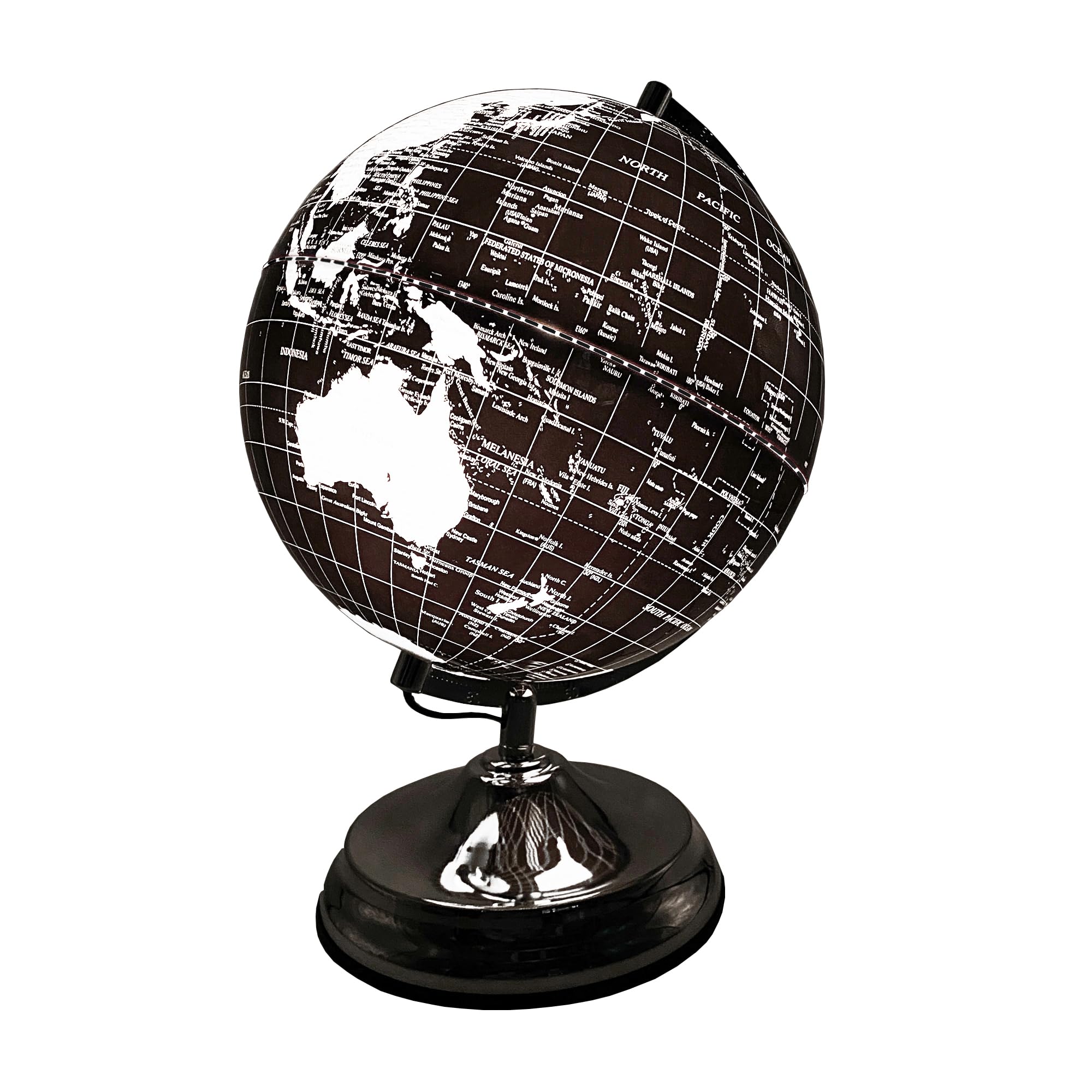 Cello Men's Black And Silver Gleneagles Travel Earth Globe Lamp Black & Silver 20Cm | Led Cool White Switch Activated World Globe Light Up Led Map Geo Lamp | Planet Map Of The World | Desk Home Office Gadgets For Kids