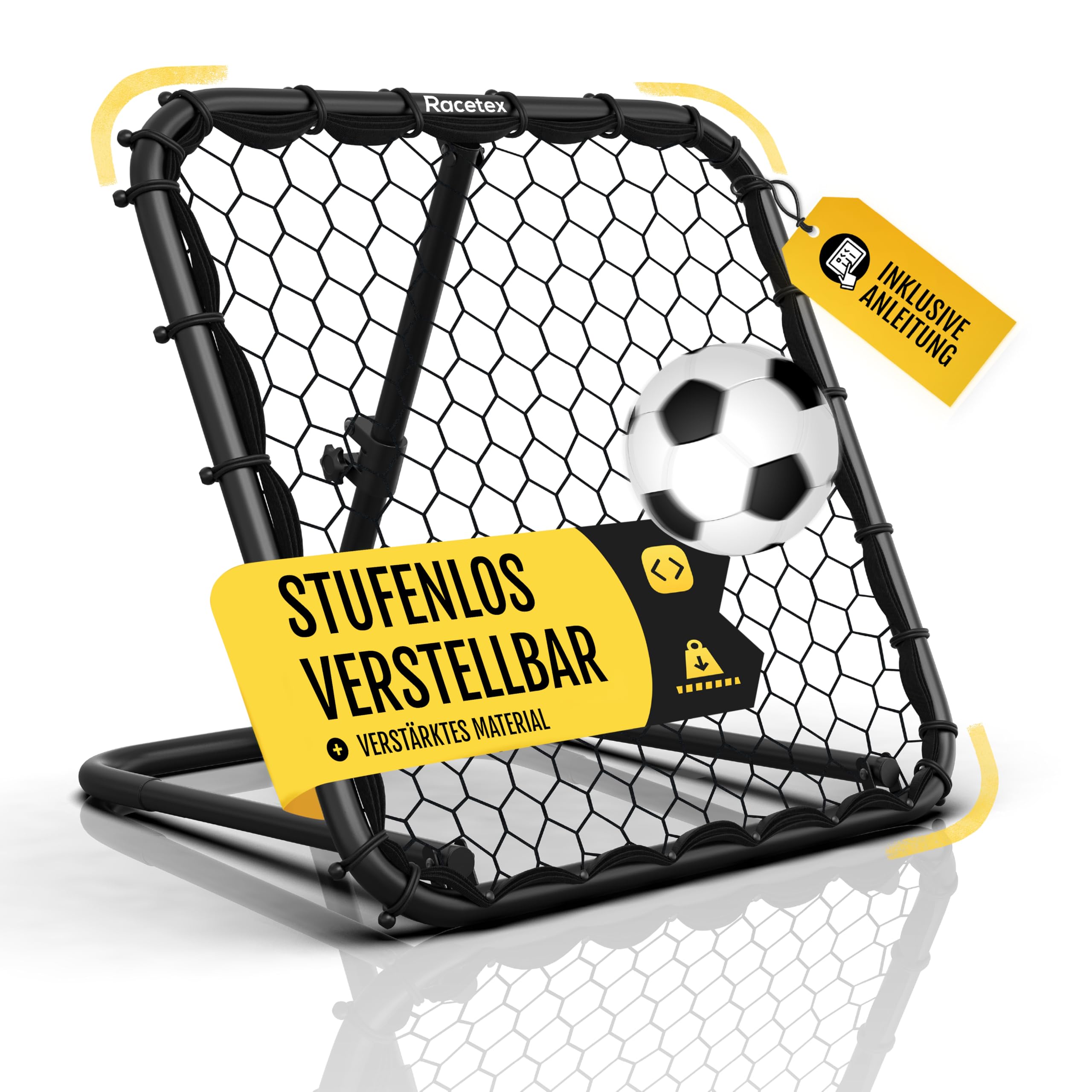Racetex Rebounder für Fußball Kinder [STUFENLOS VERSTELLBAR] - Fußball Rebounder Kinder und Jugendliche - Prellwand Fussball für EIN besseres und abwechslungsreiches Training (Edelstahl Rebounder)