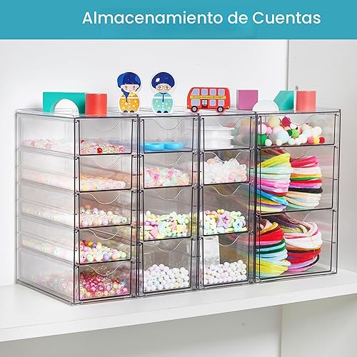 Miniatura 6 de Vtopmart Organizador acrílico con 16 cajones (4 juegos), cajones de almacenamiento transparentes para suministros de oficina, organización de