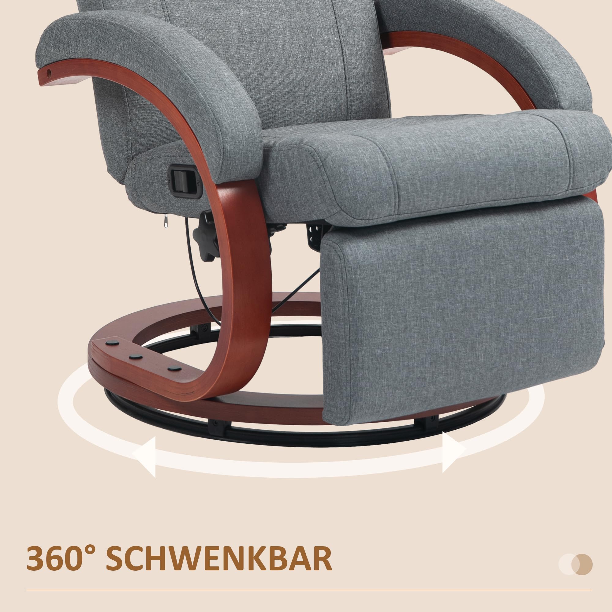HOMCOM Relaxsessel mit Liegefunktion mit Hoher Rückenlehne Grau | Drehbarer Ruhesessel, mit Verstellbarer Rückenlehne, Liegesessel, Armlehne, bis 150 kg Belastbar, Kunstleder