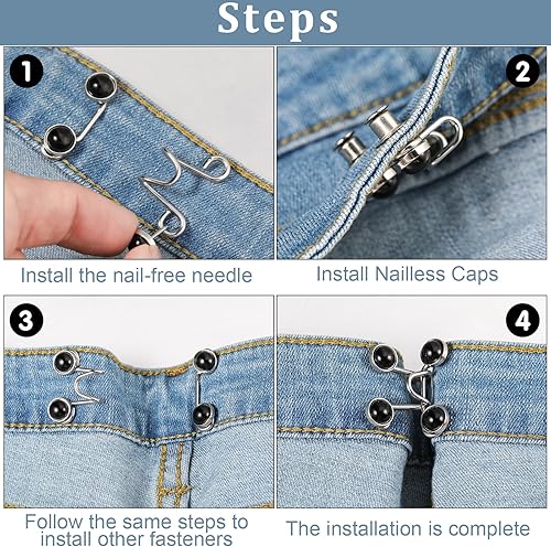 Miniatura 6 de 6 conjuntos de tensores de cintura para pantalones, botones ajustables de cintura de perlas extraíbles, botones de mezclilla para jeans sueltos,