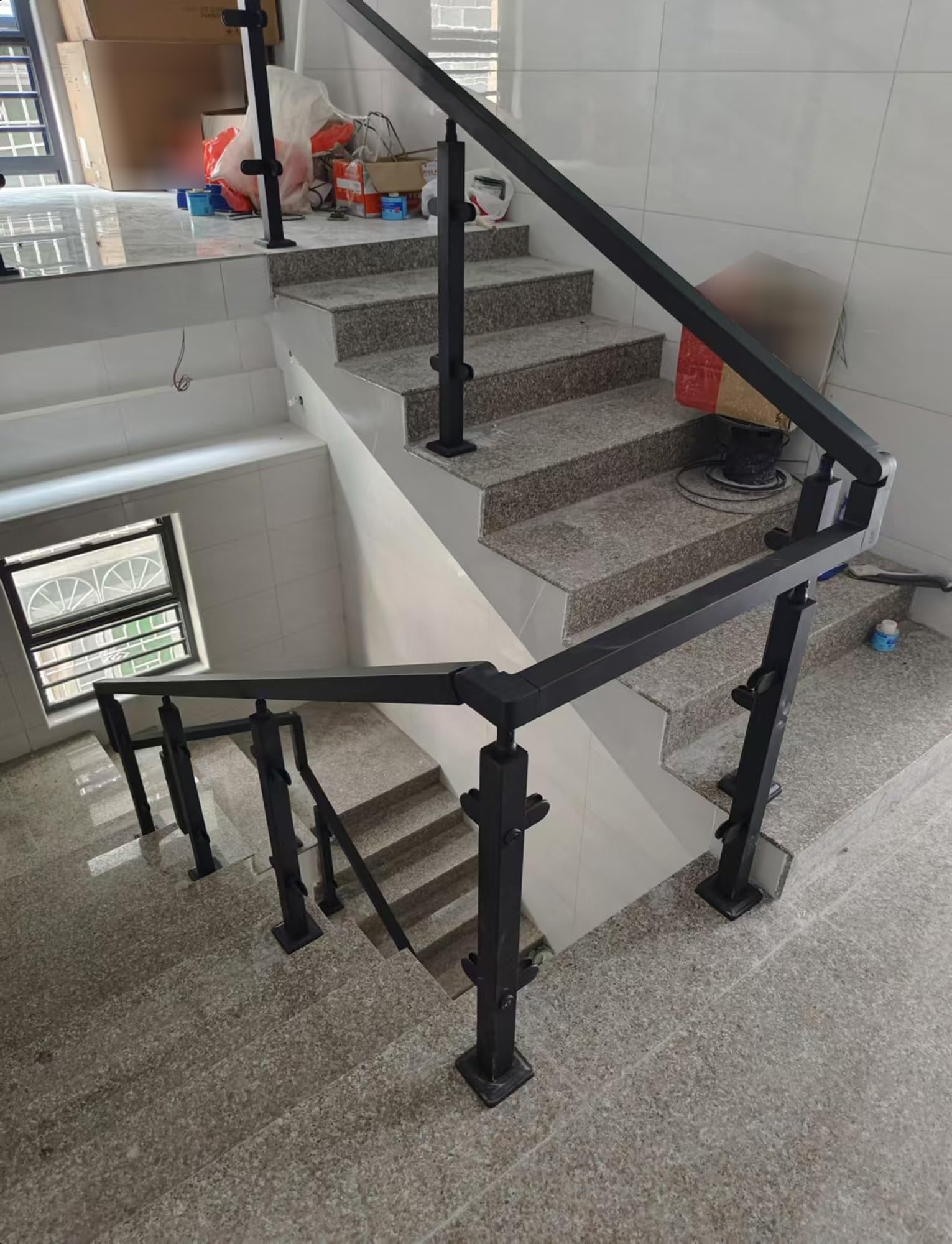 Balaustra in metallo in acciaio inox 304 per corrimano per scale con morsetto in vetro e gomme, altezza 85-105 cm