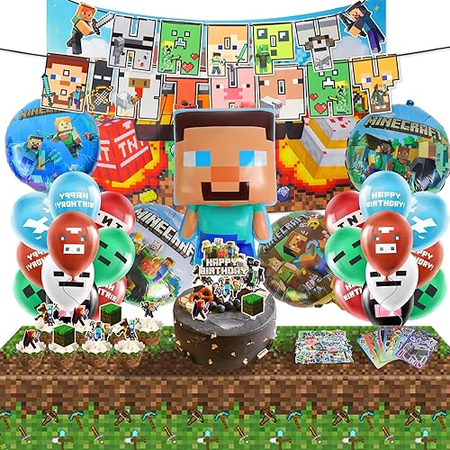 Miniatura 1 de LXQTQUI 109 piezas de suministros para fiesta de minero de píxeles, juego de decoración de fiesta de cumpleaños con temática de minero,