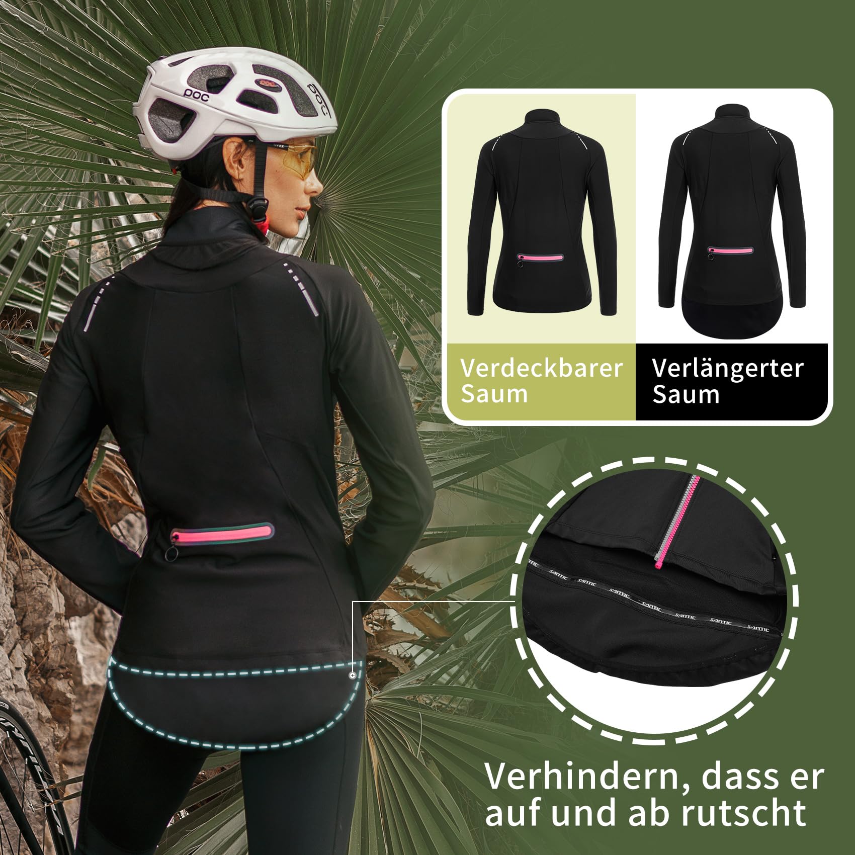 Santic Vestes Cyclisme Femme Sport Course Hiver Coupe-Vent Polaire Thermique Anoraks VTT Jackets Noir